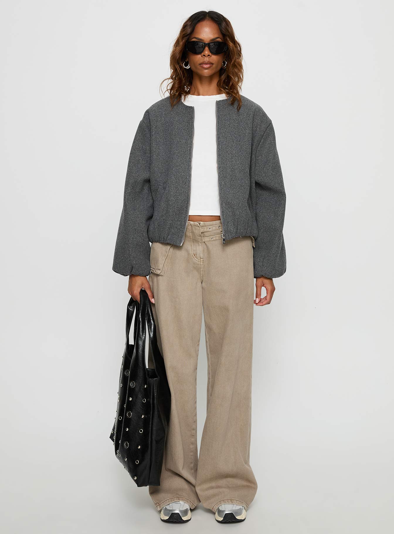 Karletta Cropped Bomber Jacket Grey - Image 7