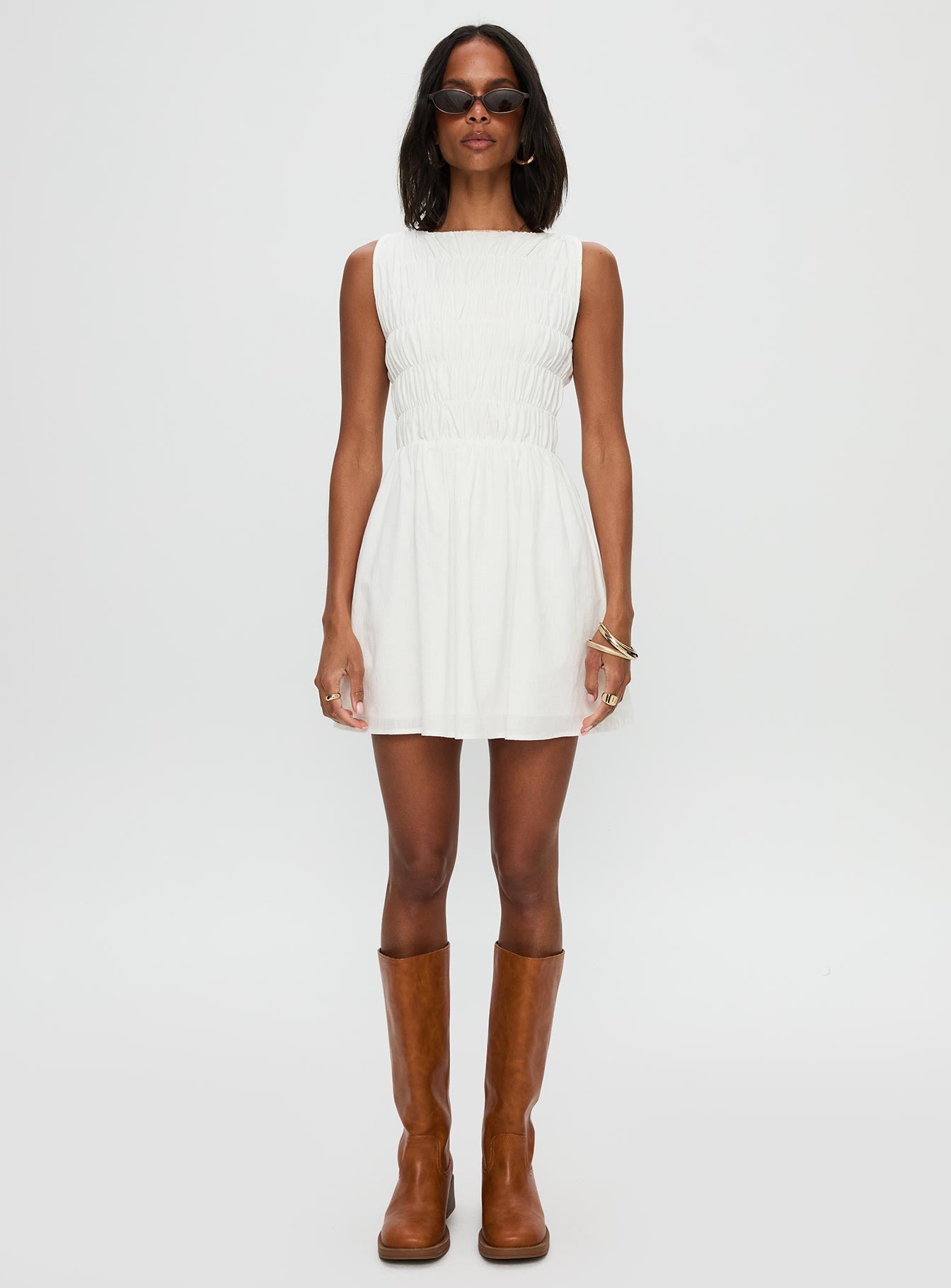 Melona Shirred Mini Dress White - Image 7