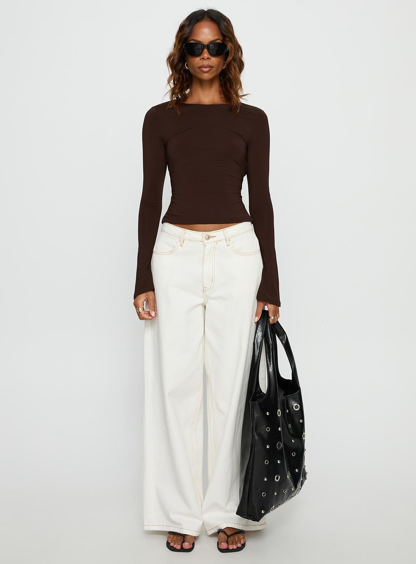 Harpur Long Sleeve Backless Top Chocolate - Image 6