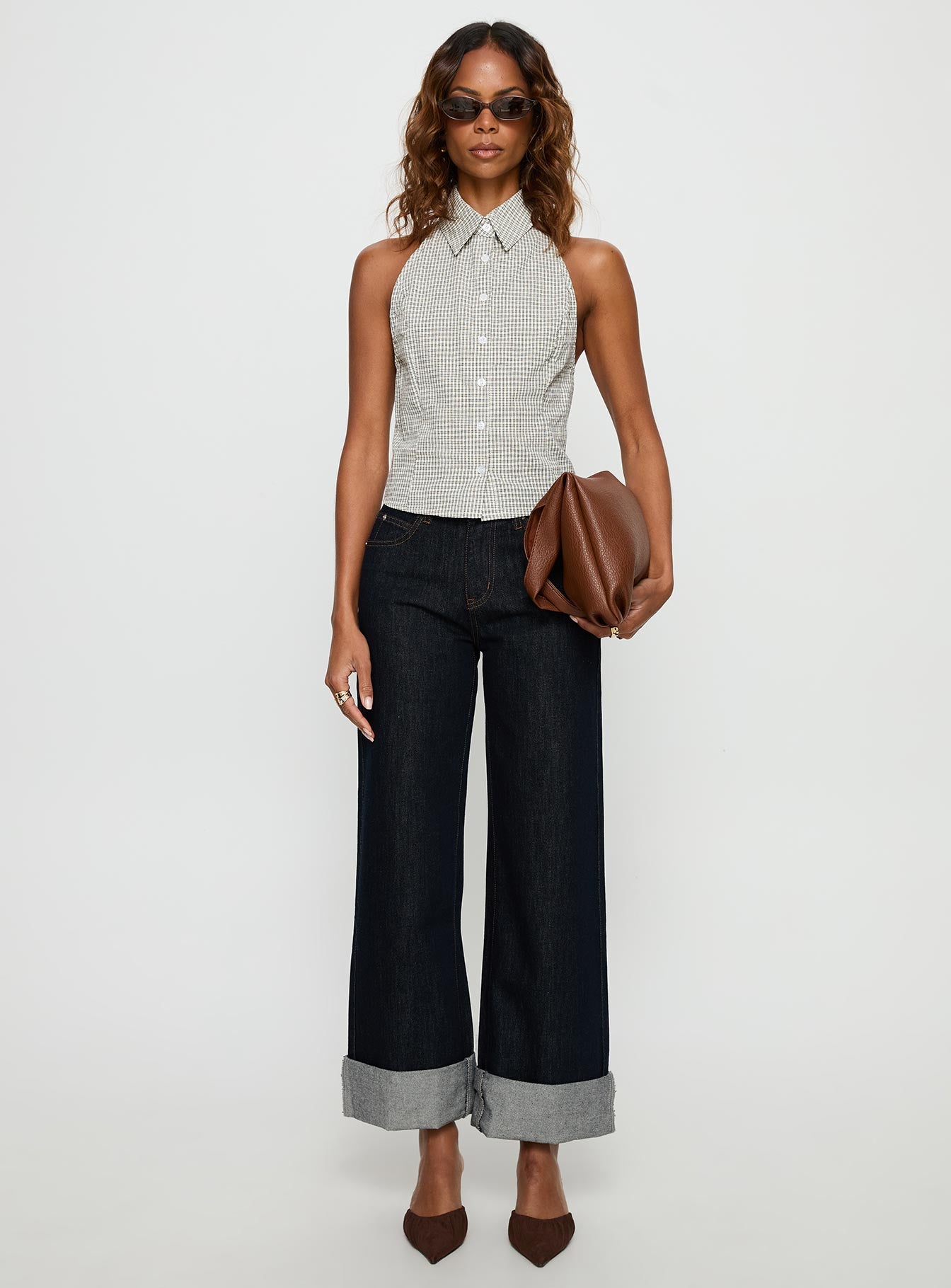 Different Dimensions Sleeveless Collared Top Check - Image 7