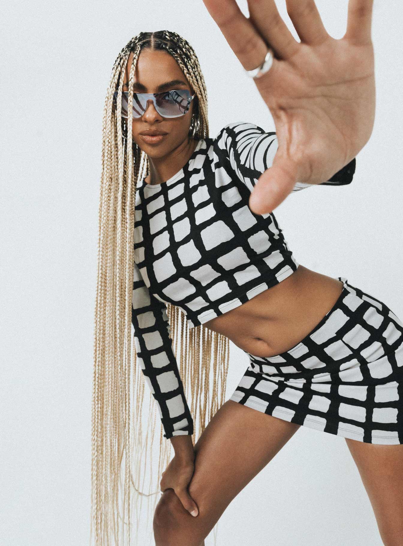 Motel Bonnie Top Mesh Mono Painted Check - Image 7