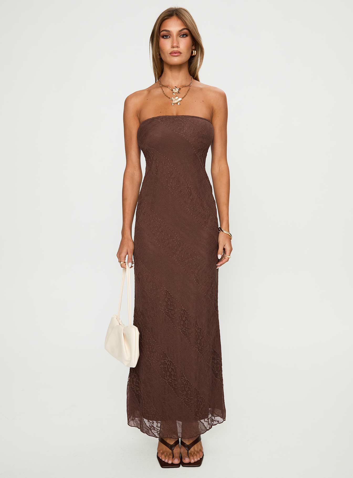 Majorca Strapless Lace Maxi Dress Chocolate - Image 6