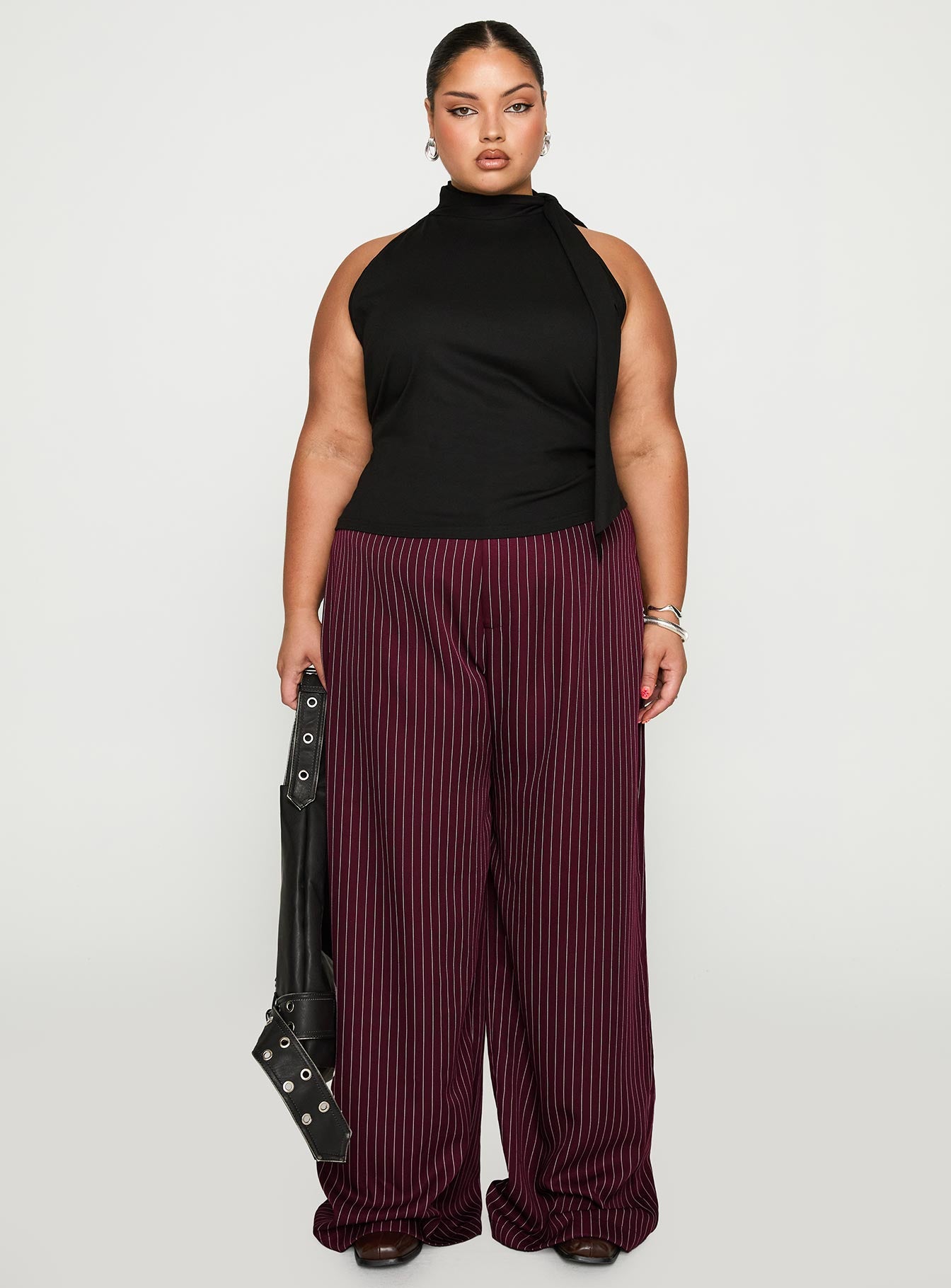 Lorenne Mid Rise Pant Burgundy Pinstripe Curve - Image 6