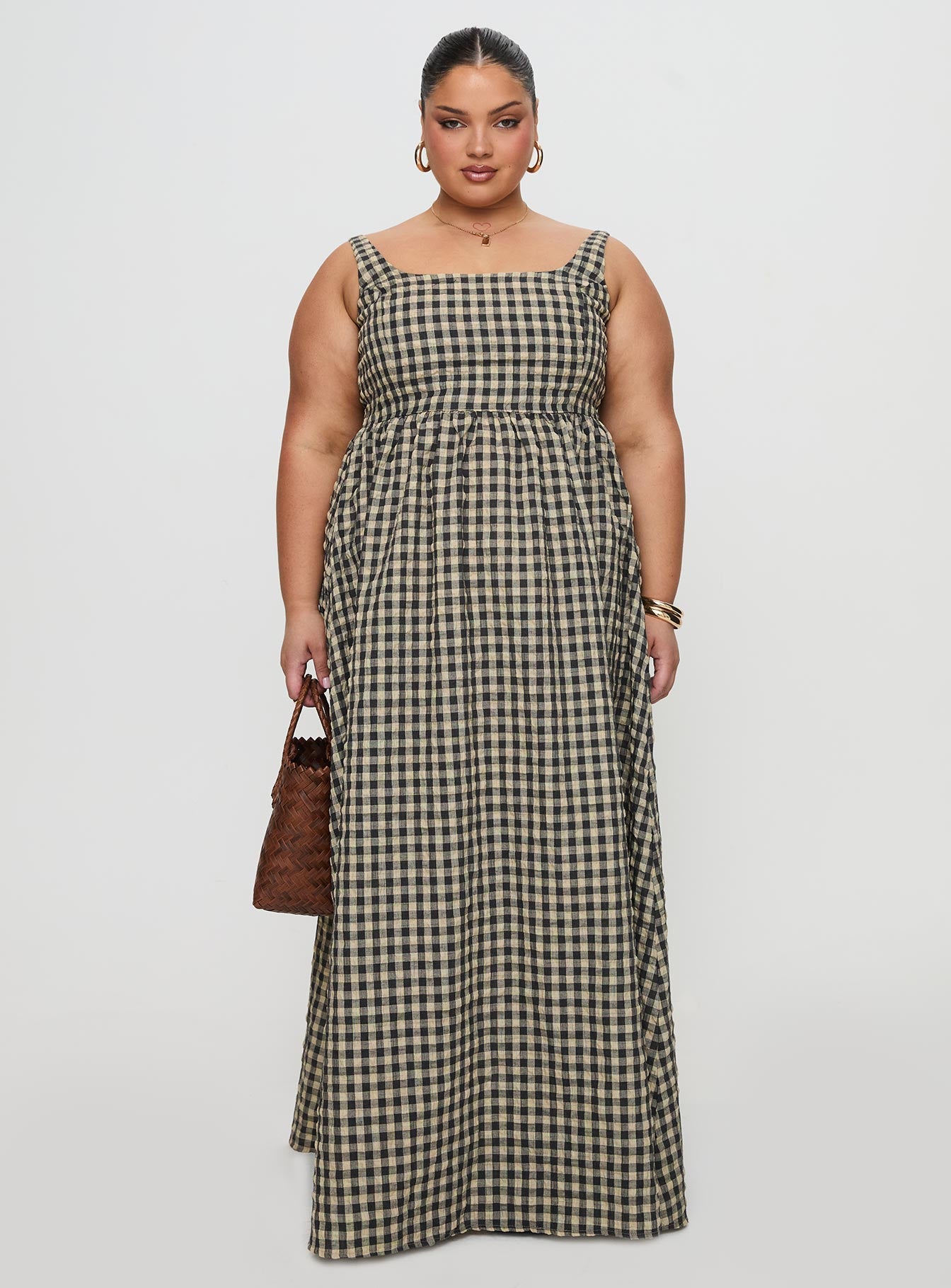 Cartmel Check Maxi Dress Black / Cream Curve - Image 7