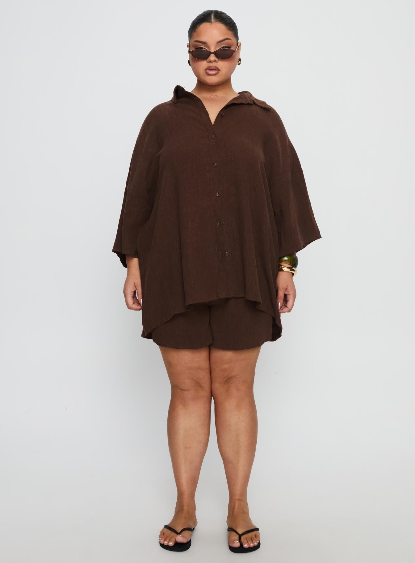 Peni Linen Button Down Top Chocolate Curve - Image 7