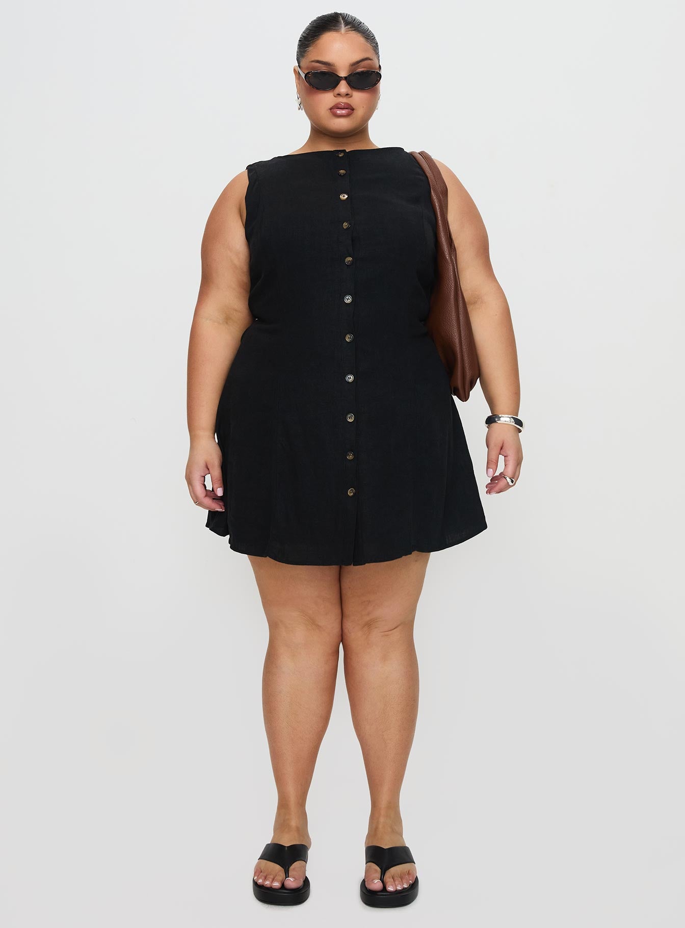 Dollie Linen Mini Dress Black Curve - Image 7