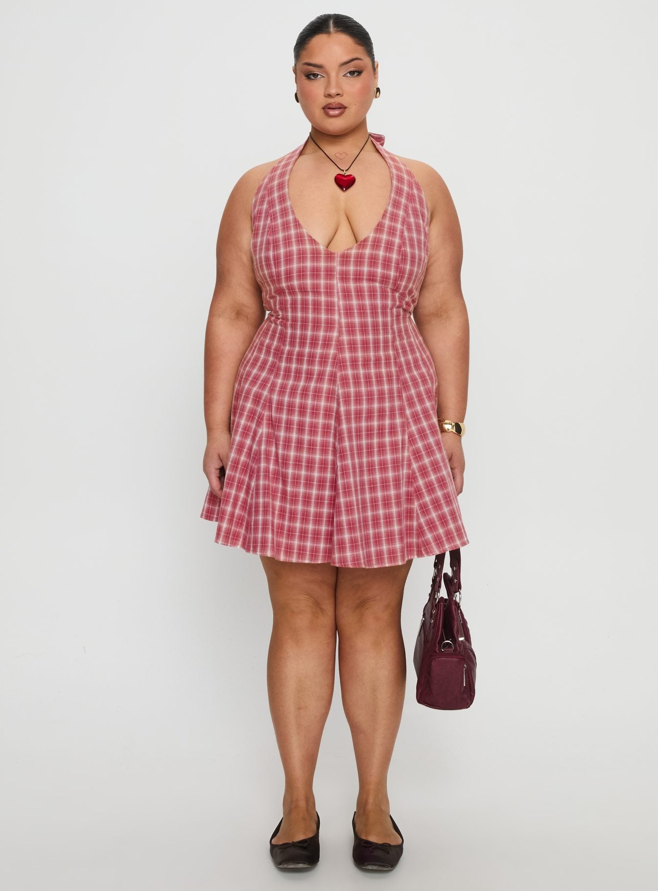 Out Of Nowhere Halter Mini Dress Red Check Curve - Image 7