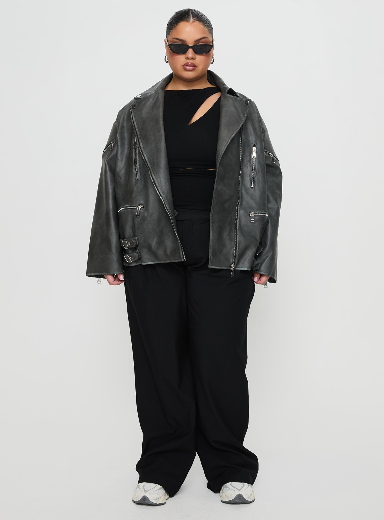 Magnets Faux Leather Jacket Washed Charcoal Curve - Image 7