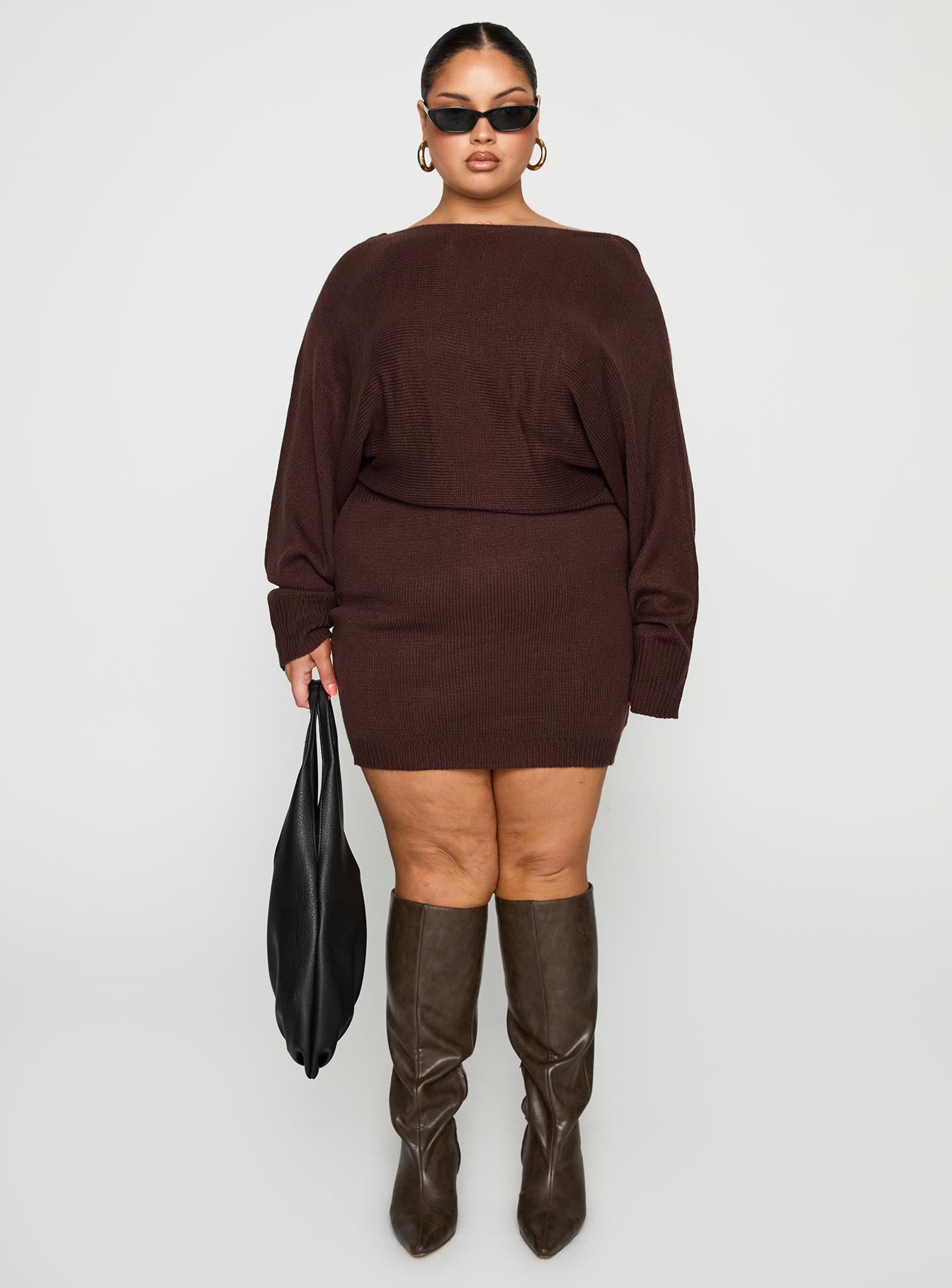 Bellamie Long Sleeve Mini Dress Chocolate Curve - Image 7