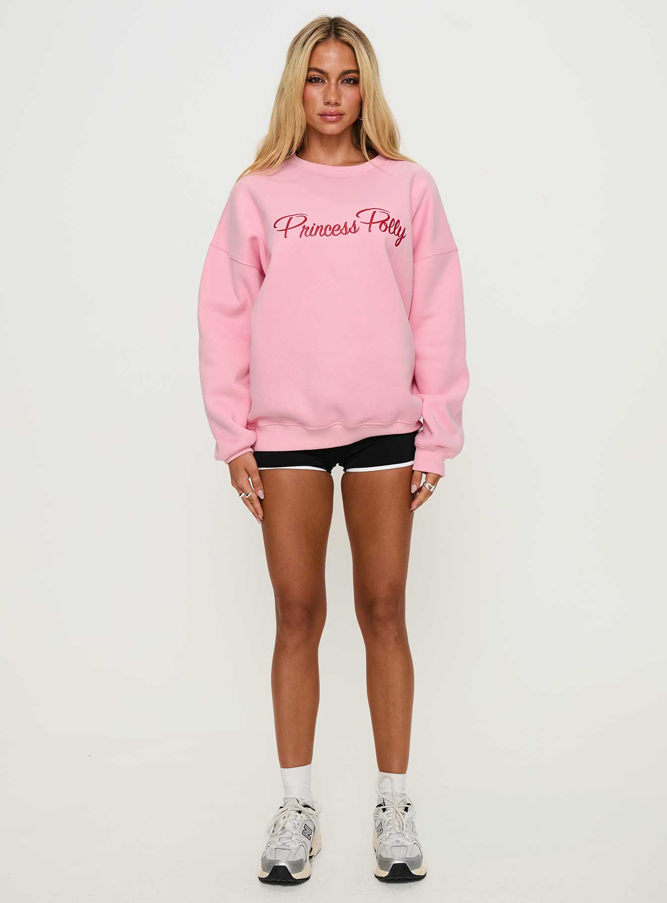 Princess Polly Classic Crew Neck Sweatshirt Bubble Text Pink - Image 6