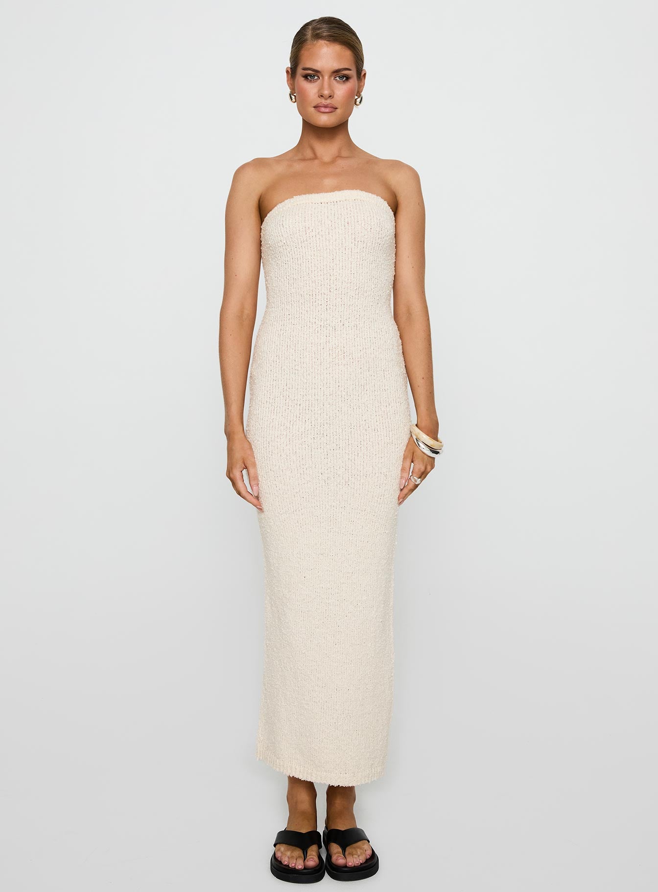 Cloud Strapless Boucle Maxi Dress Cream - Image 6