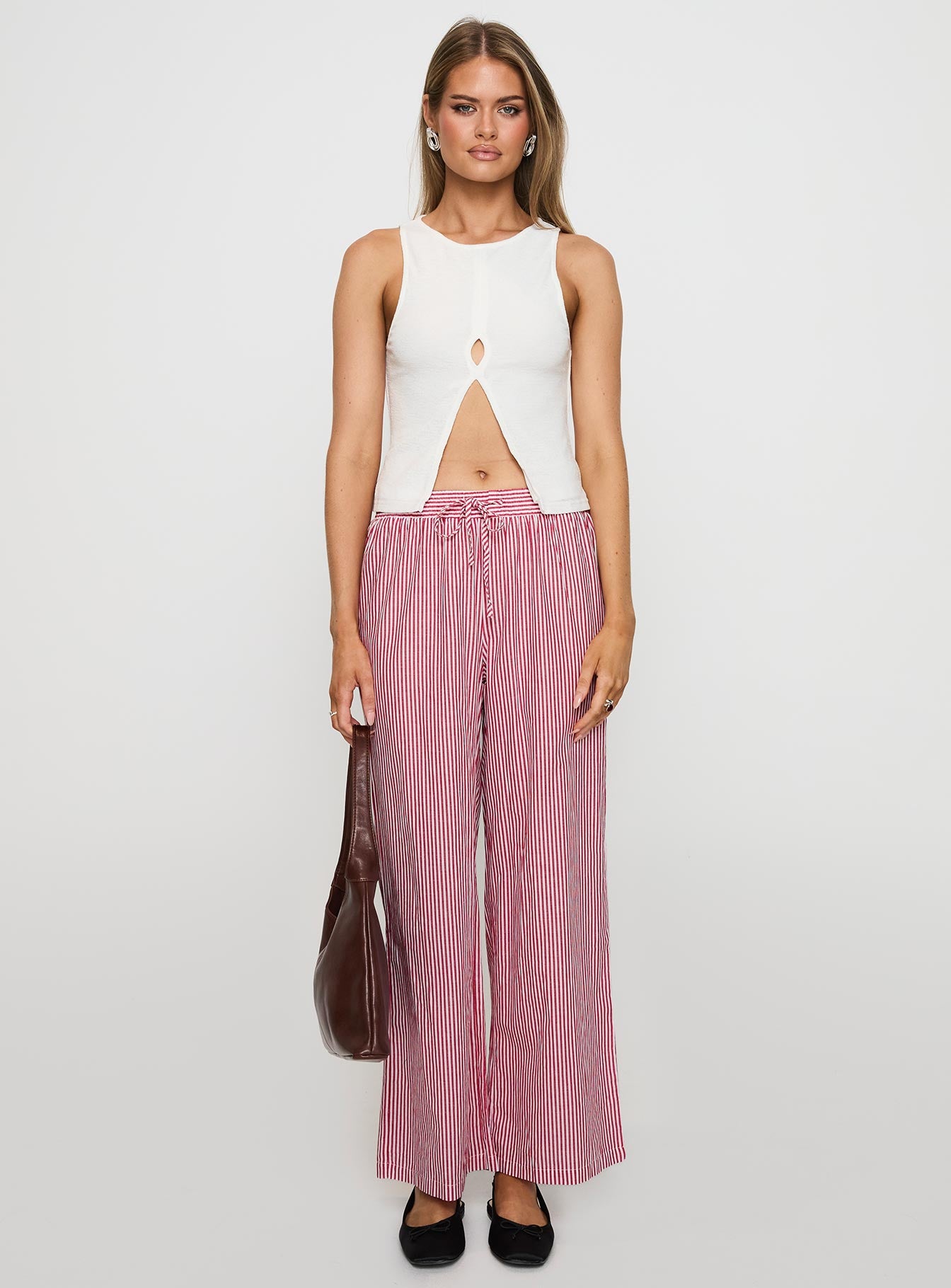 Holiday Tie Front Pants Red/White Stripe - Image 7