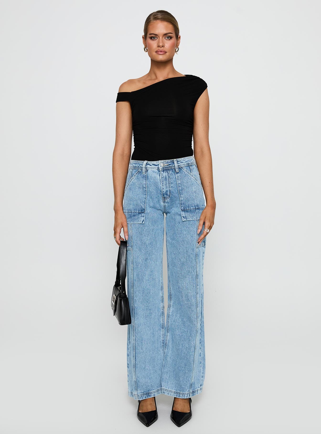 Chad Cargo High Rise Wide Leg Jeans Mid Wash - Image 6