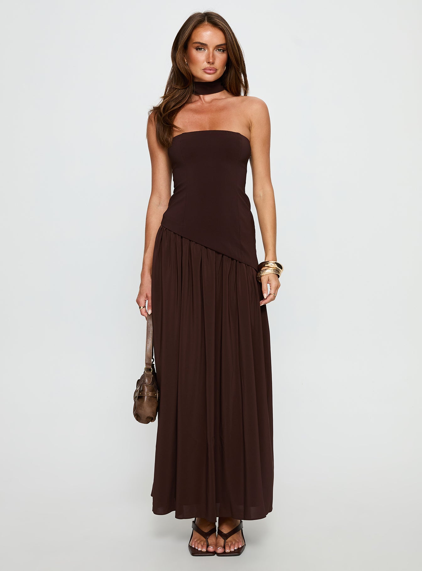 Odela Strapless Drop Waist Maxi Dress Chocolate - Image 7