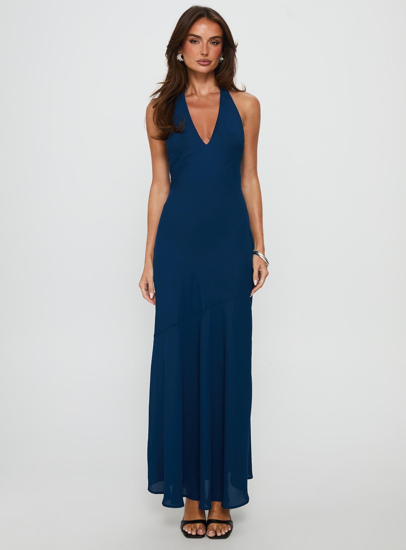 Luannie Halter Scarf Tie Maxi Dress Navy - Image 6
