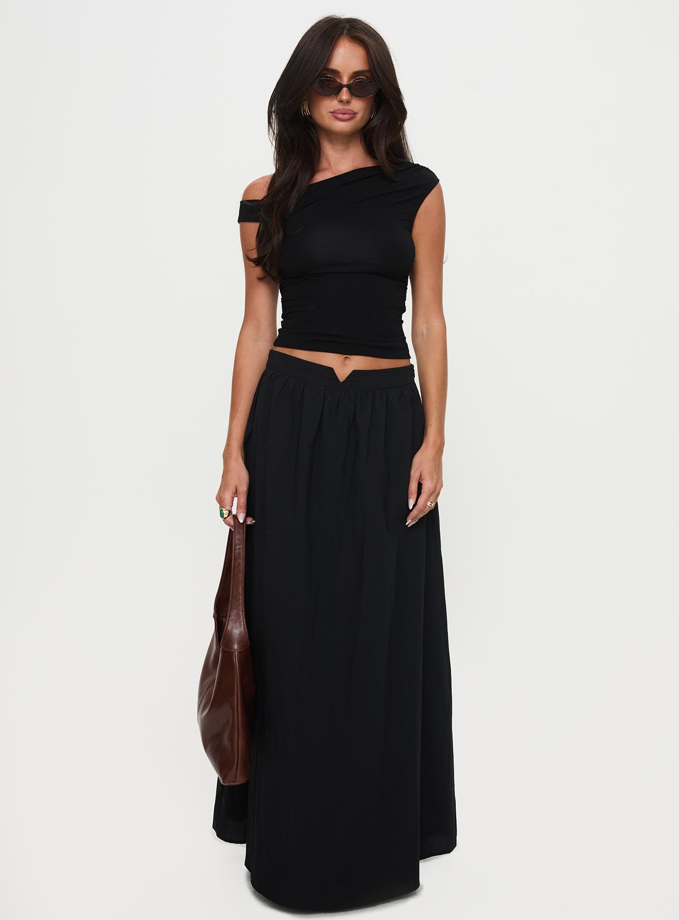 Rennata Gathered Mid Rise Maxi Skirt Black - Image 8
