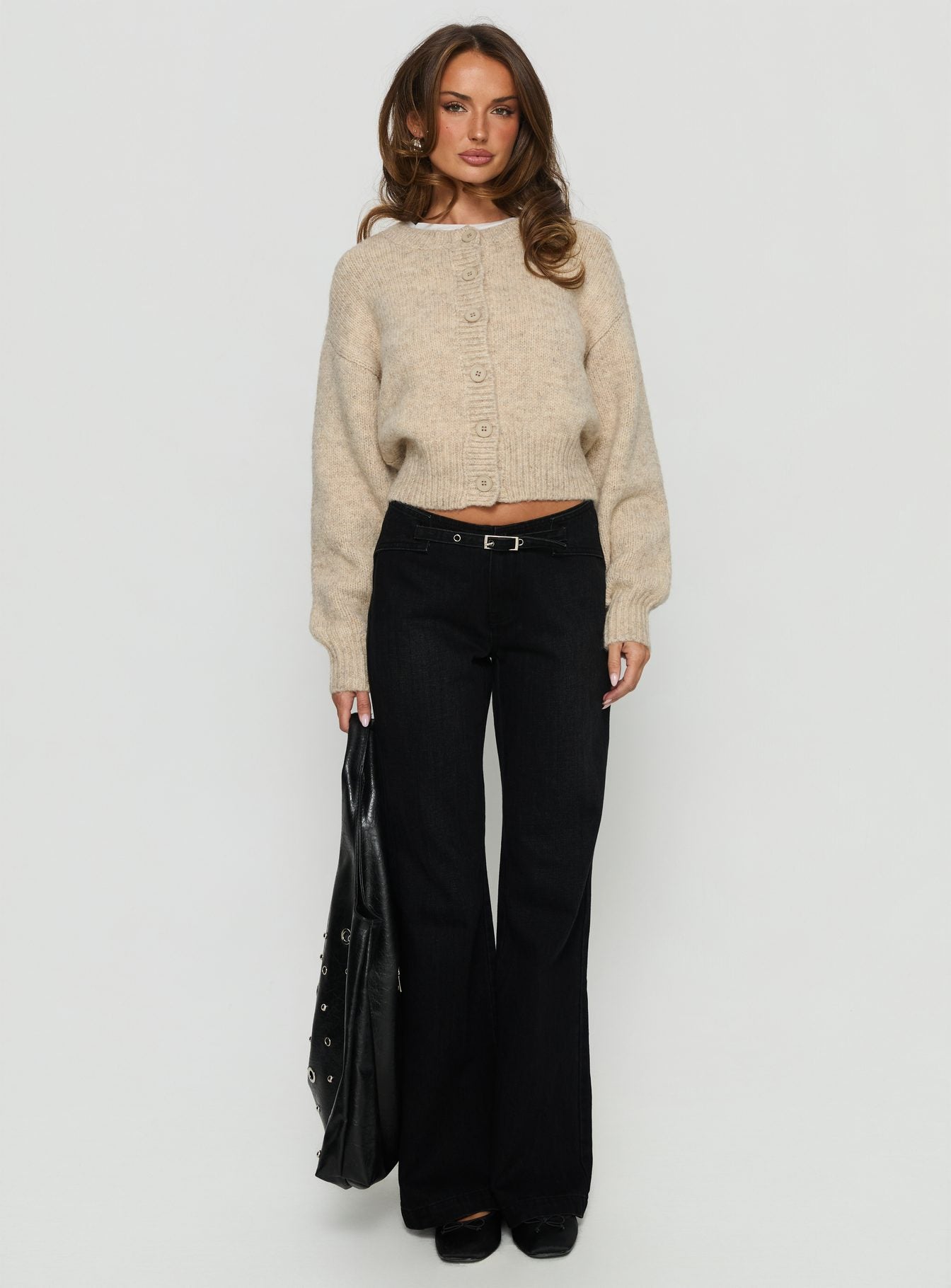 Slow Ride Mid Rise Bootleg Belted Jeans Washed Black - Image 7