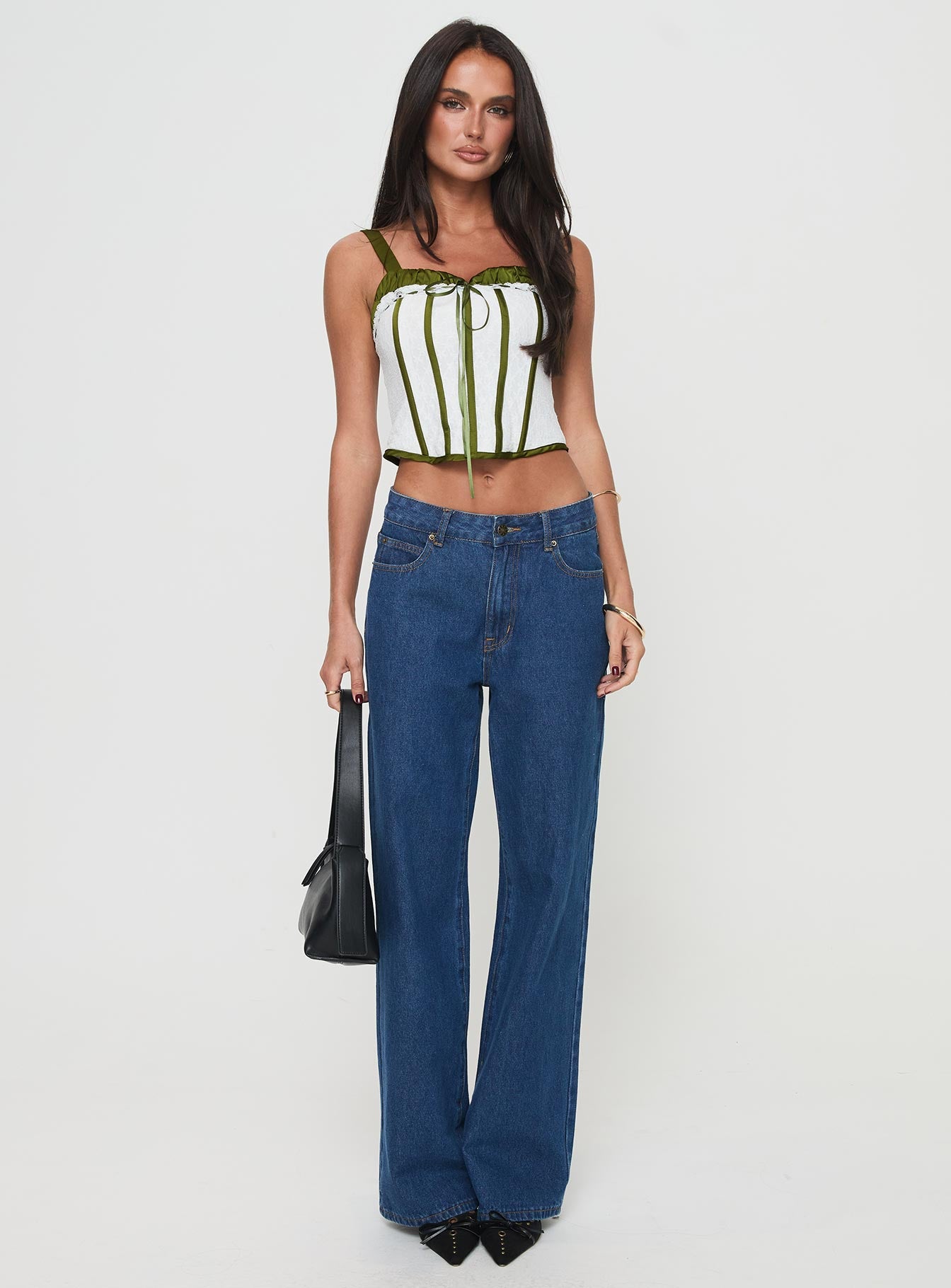 Jiraia Lace Corset Top White / Green - Image 7