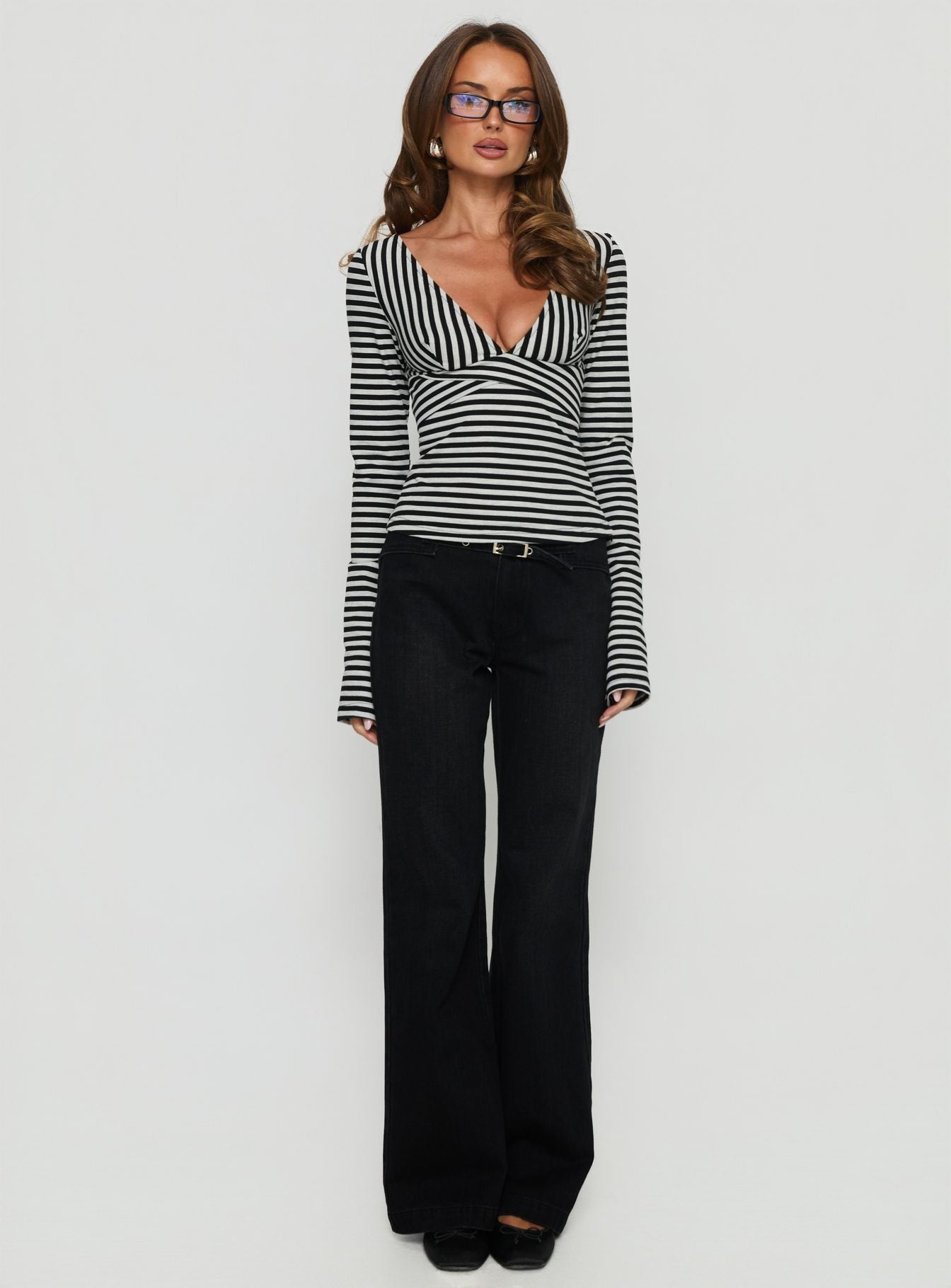 Madelon Long Sleeve Wrap Top Black / Grey Stripe - Image 7