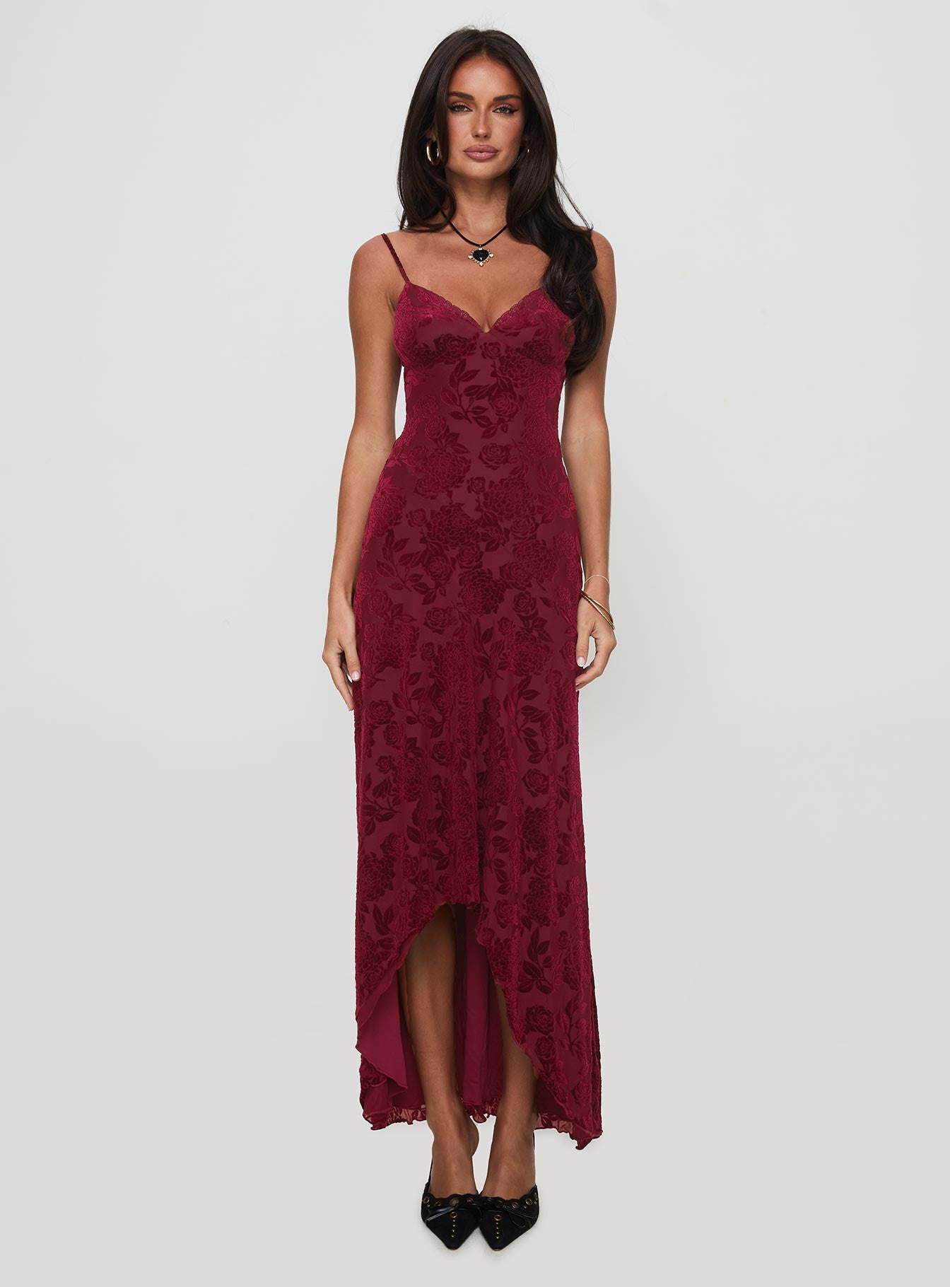 Rumours Slippy Burnout Maxi Dress Burgundy - Image 7