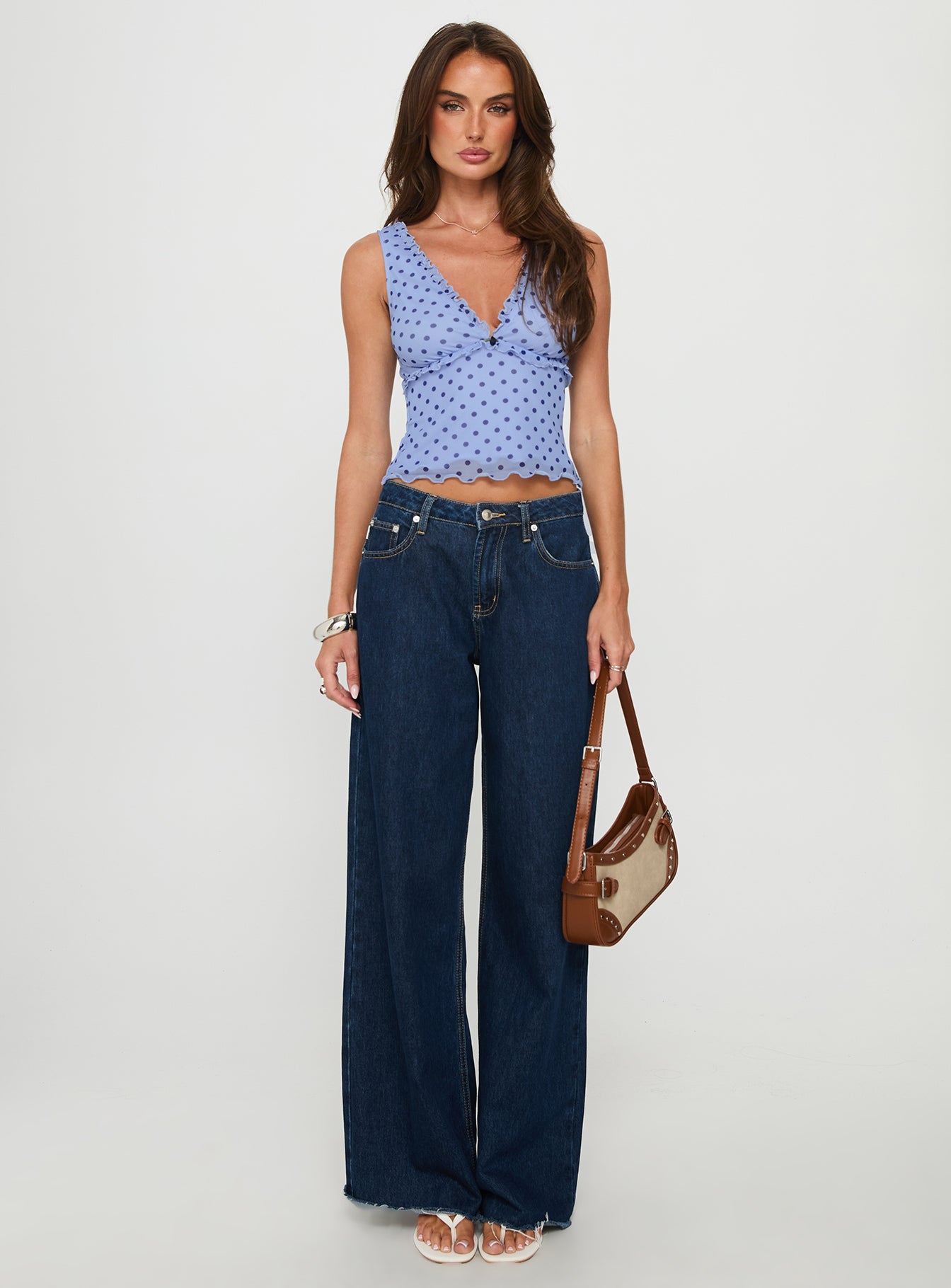 Azira Frill Detail Top Blue Polka - Image 6