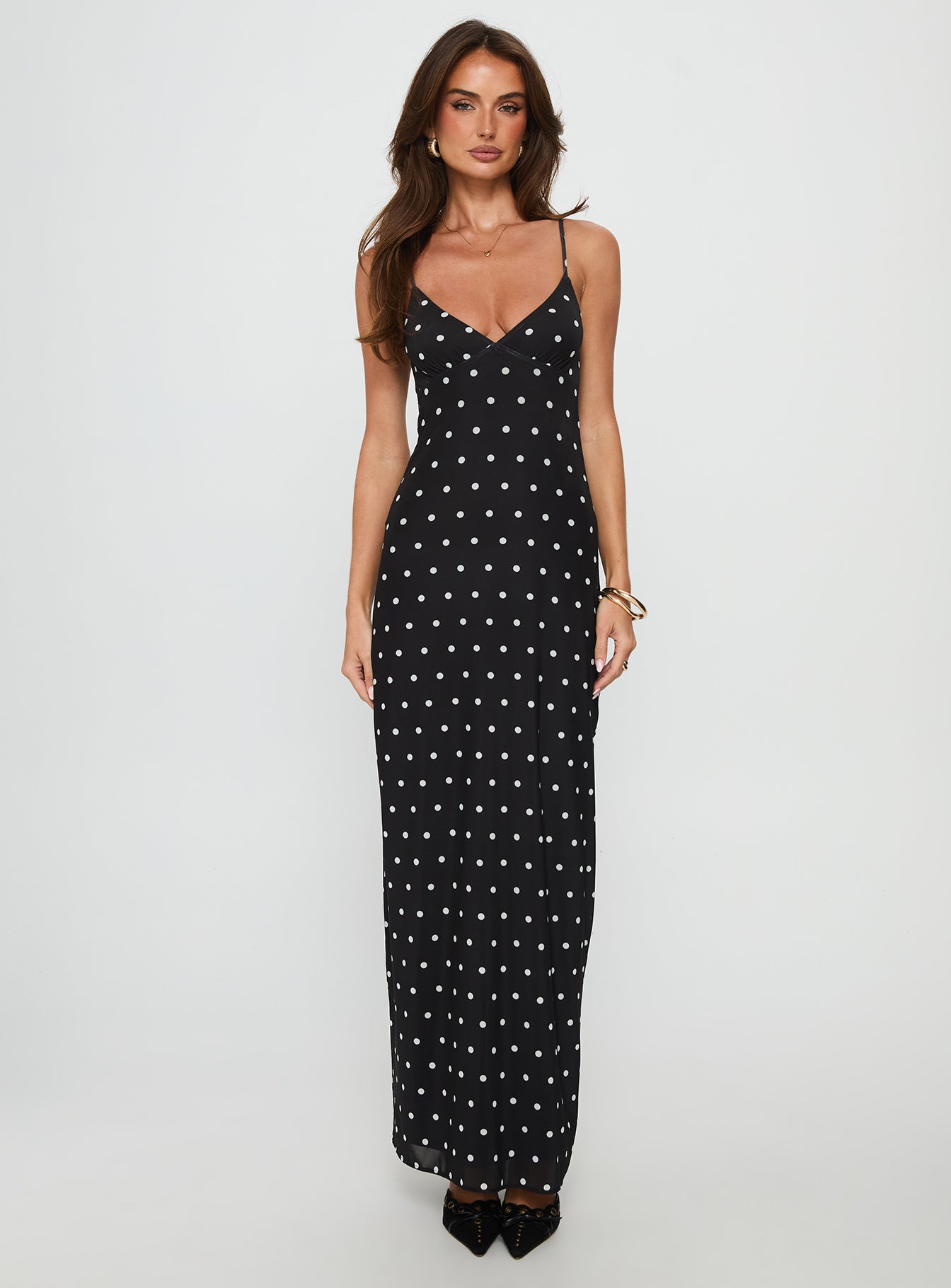 Glass Half Full Mesh Maxi Dress Black Polka - Image 7