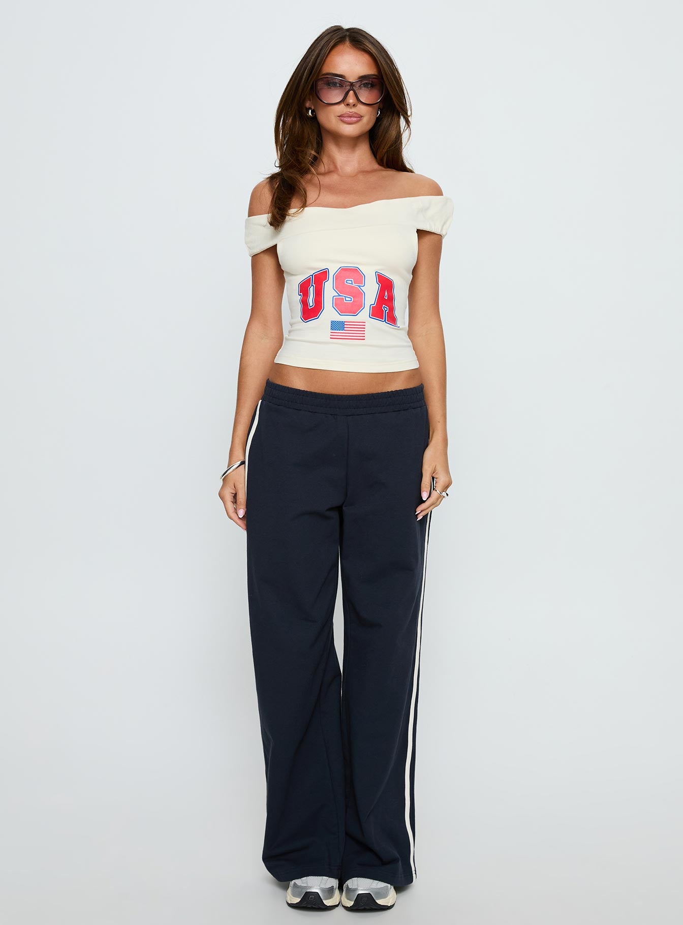 American Spirit Off the Shoulder Graphic Top Cream - Image 6