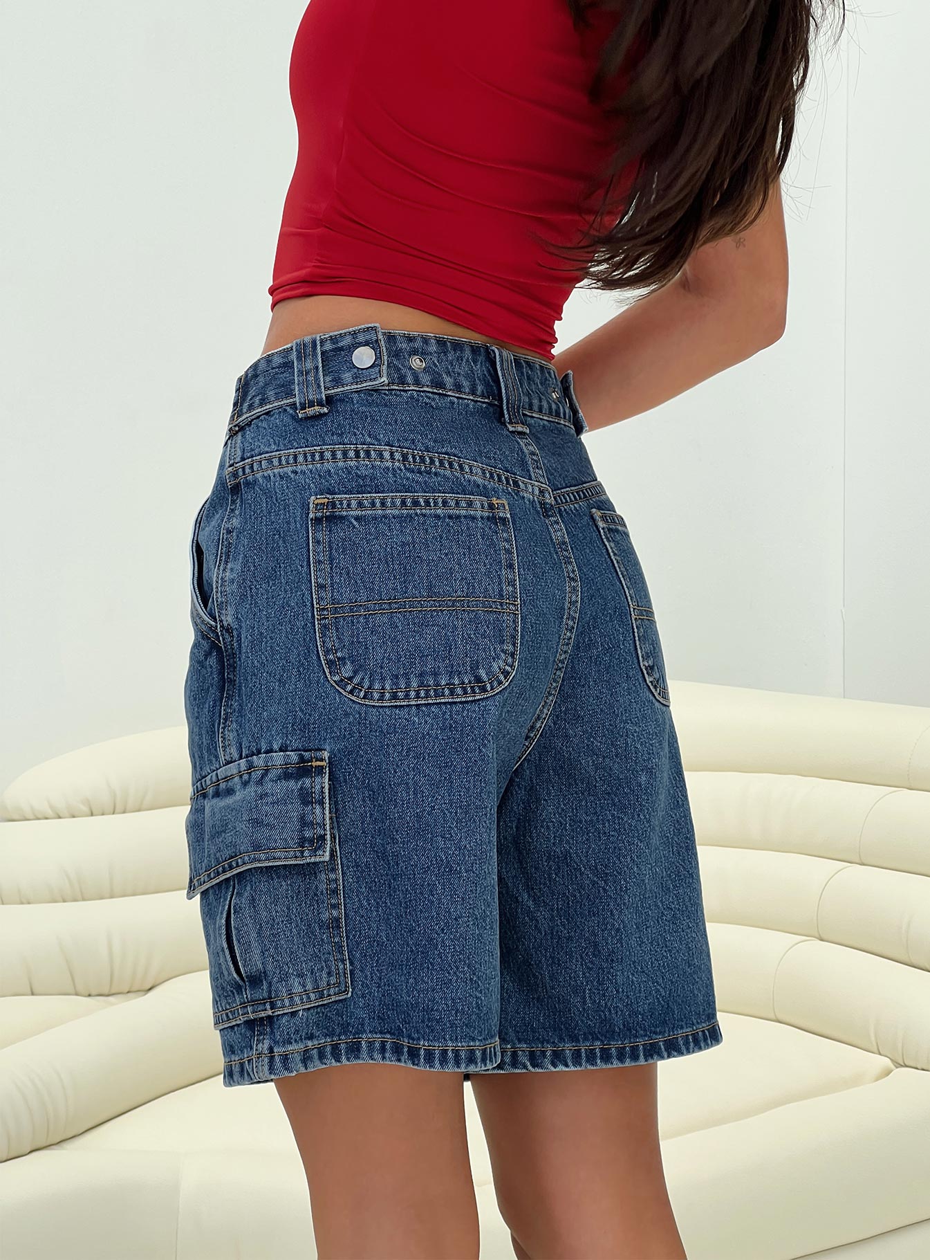 Mika Carpenter Denim Shorts Mid Wash Lower Impact - Image 9