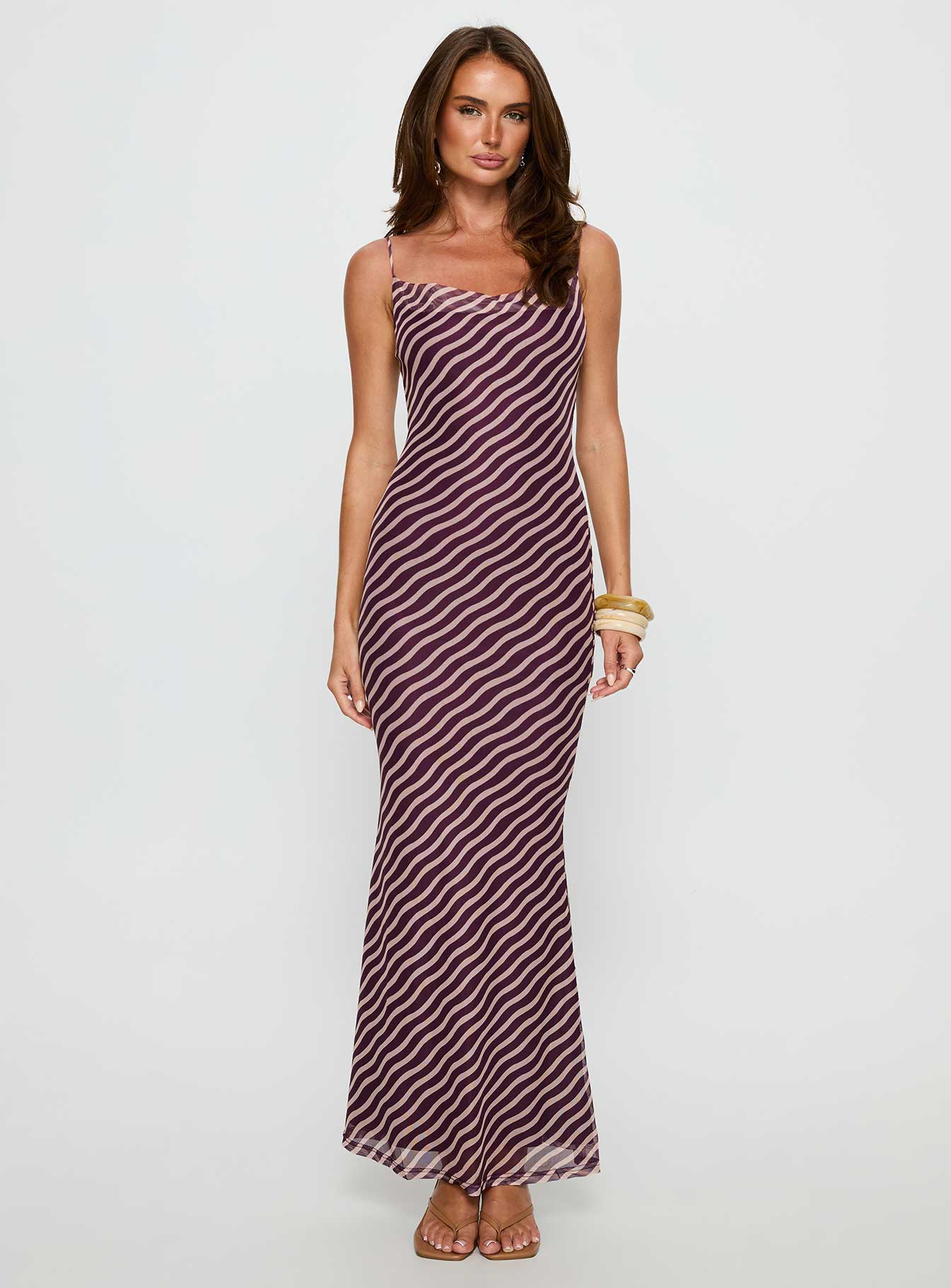 Aliah Cowl Neck Maxi Dress Brown Stripe - Image 7