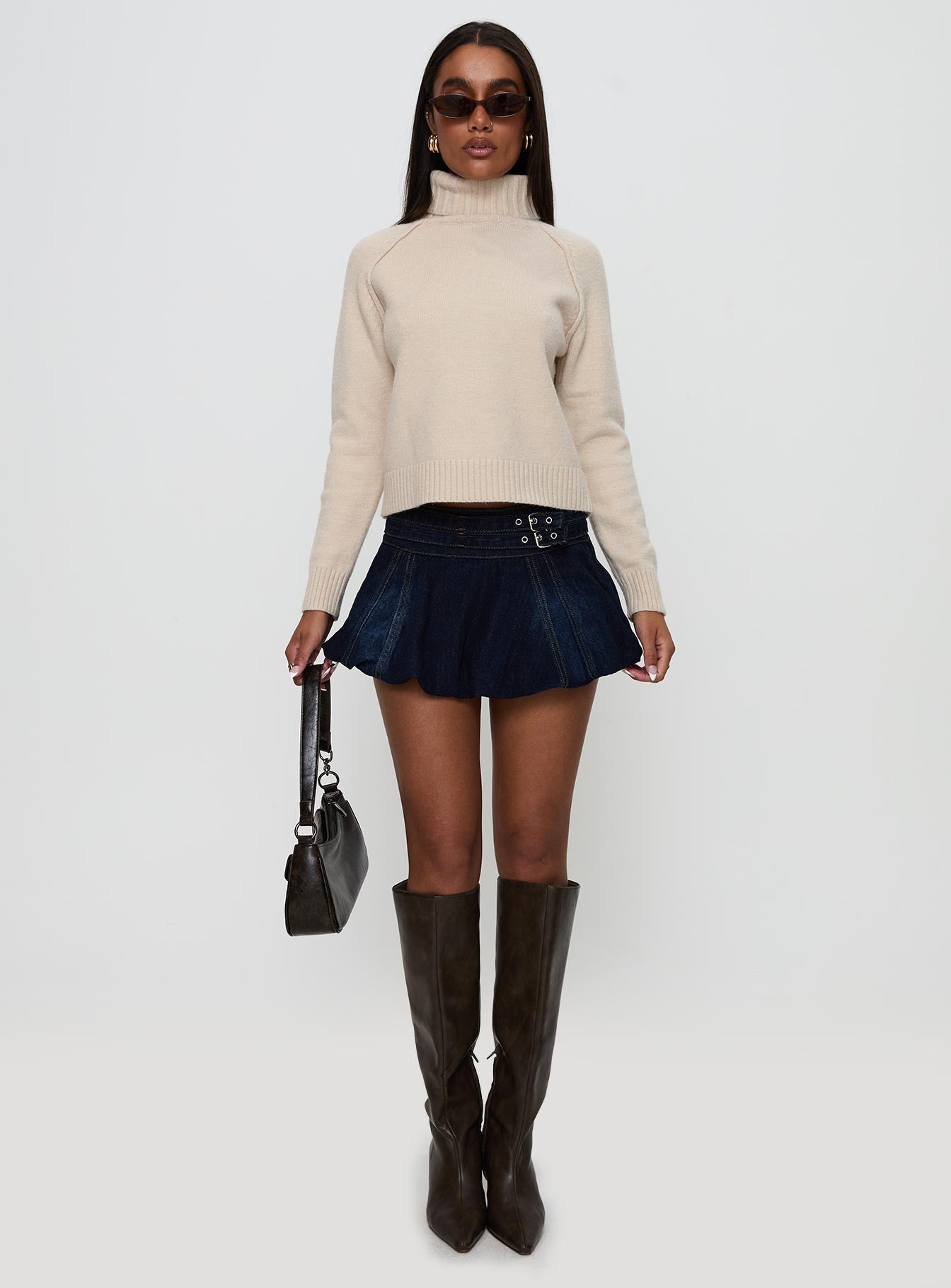 Enrica Funnel Neck Knit Sweater Cream - Image 7