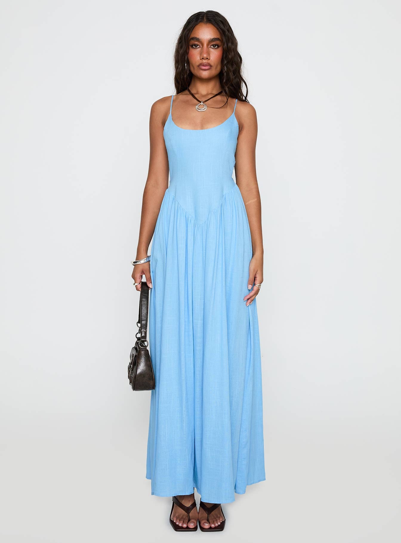 Palisades Tie Up Maxi Dress Blue - Image 6