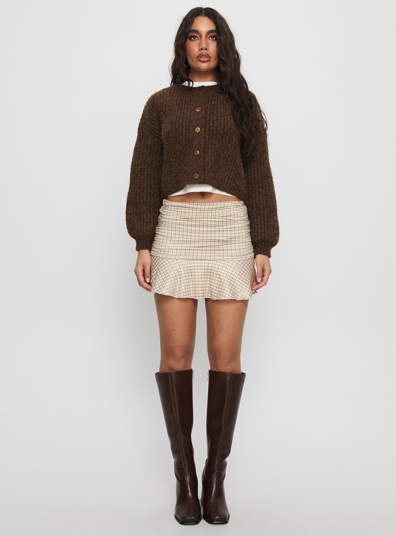 Celebrations Mini Skirt Beige Check - Image 7