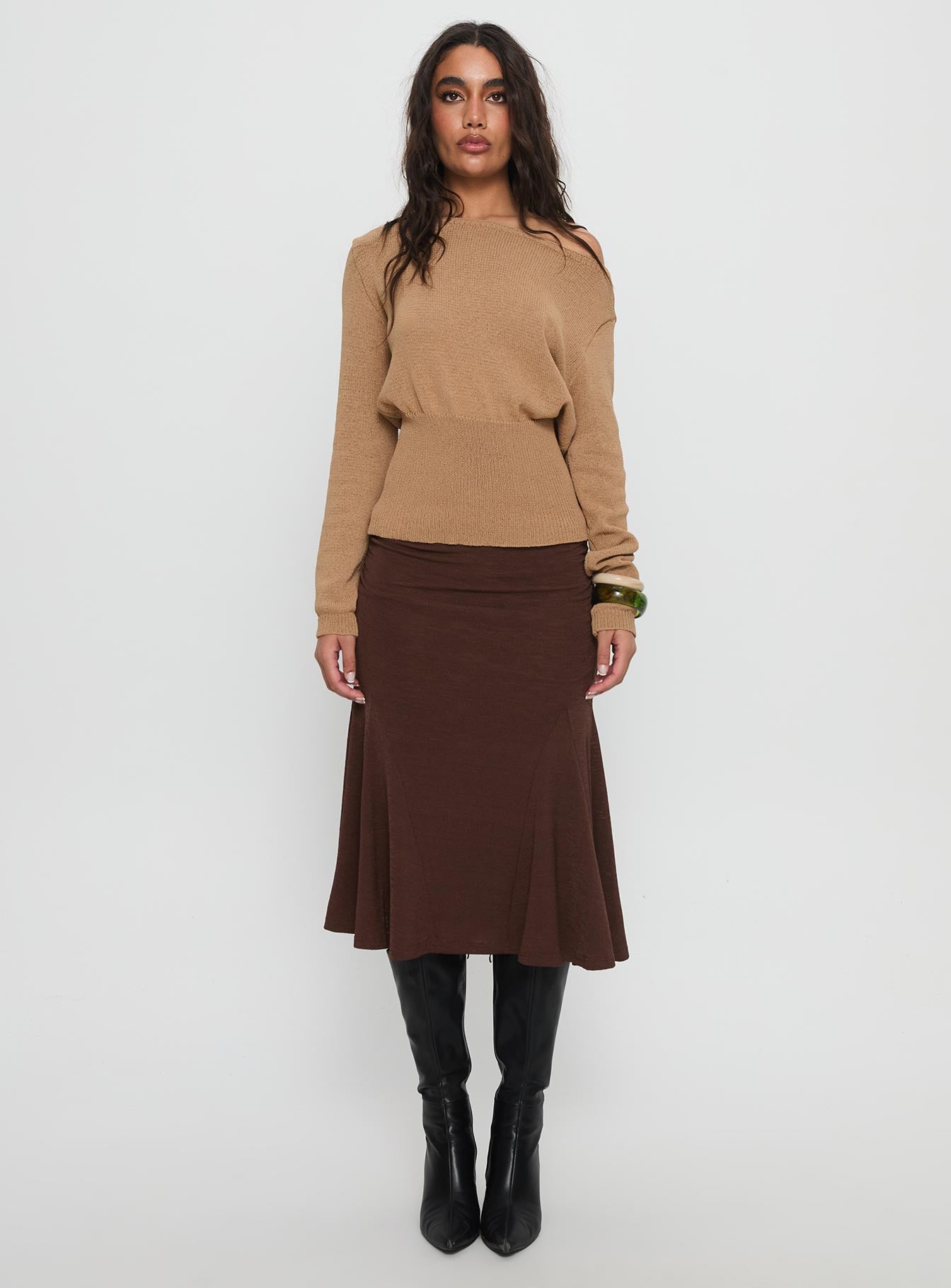 Lewish Low Rise Midi Skirt Chocolate - Image 7