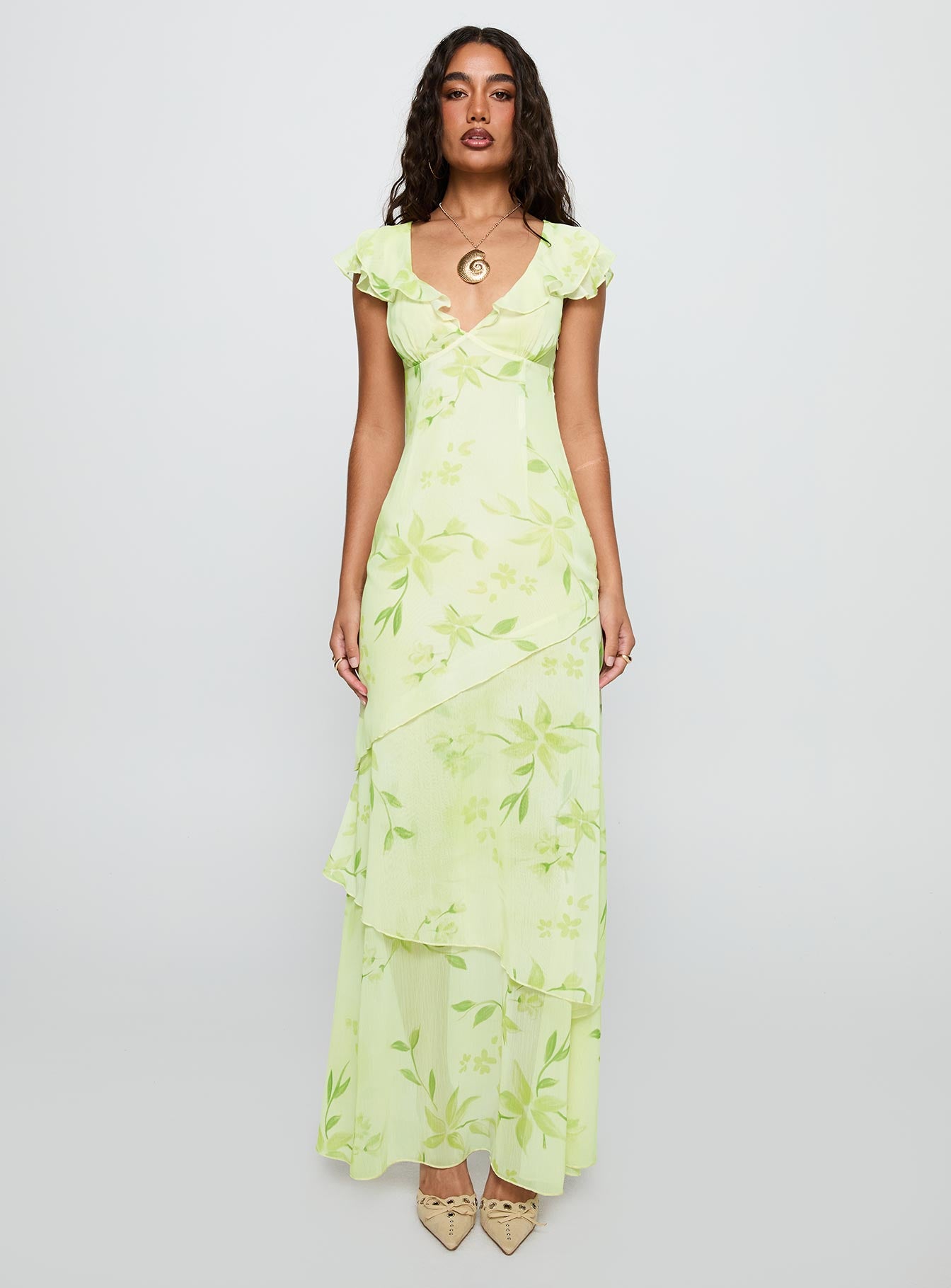 Been Away Frill Maxi Dress Green Multi - Image 7