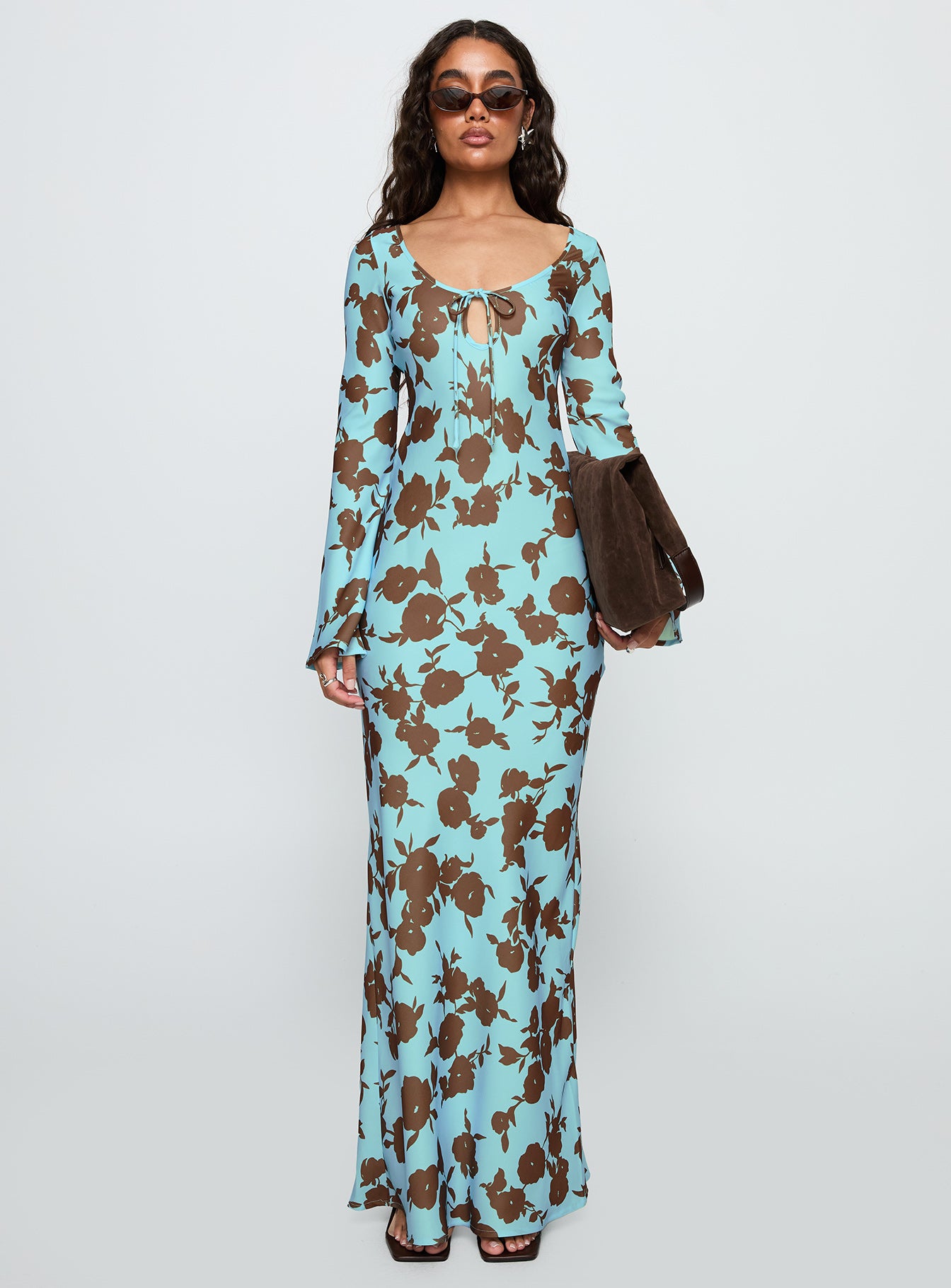 Elorie Long Sleeve Maxi Dress Blue / Brown - Image 7