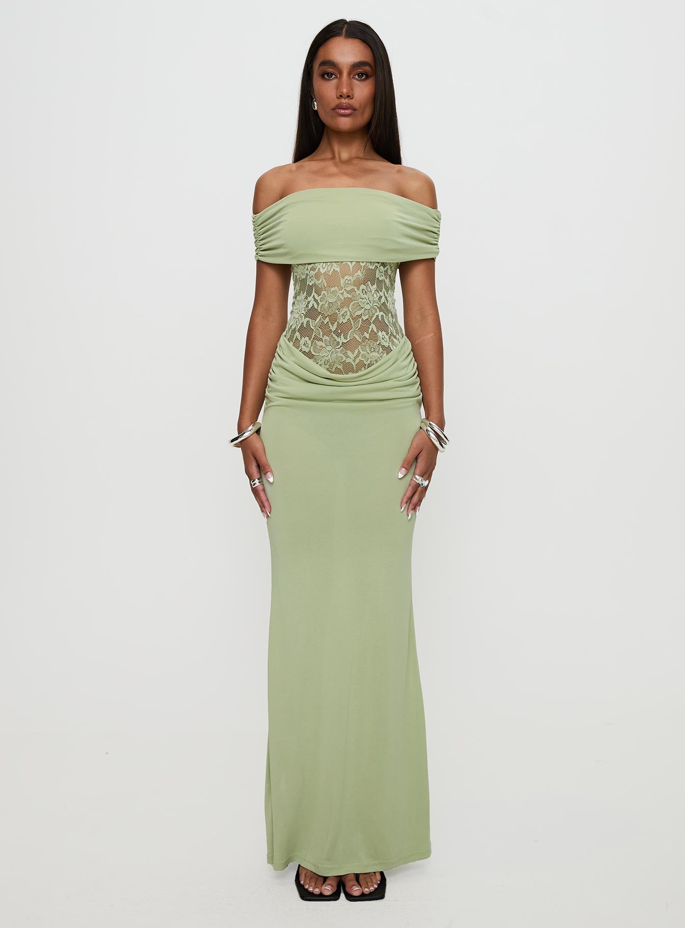 Gwendolen Off The Shoulder Maxi Dress Green - Image 7