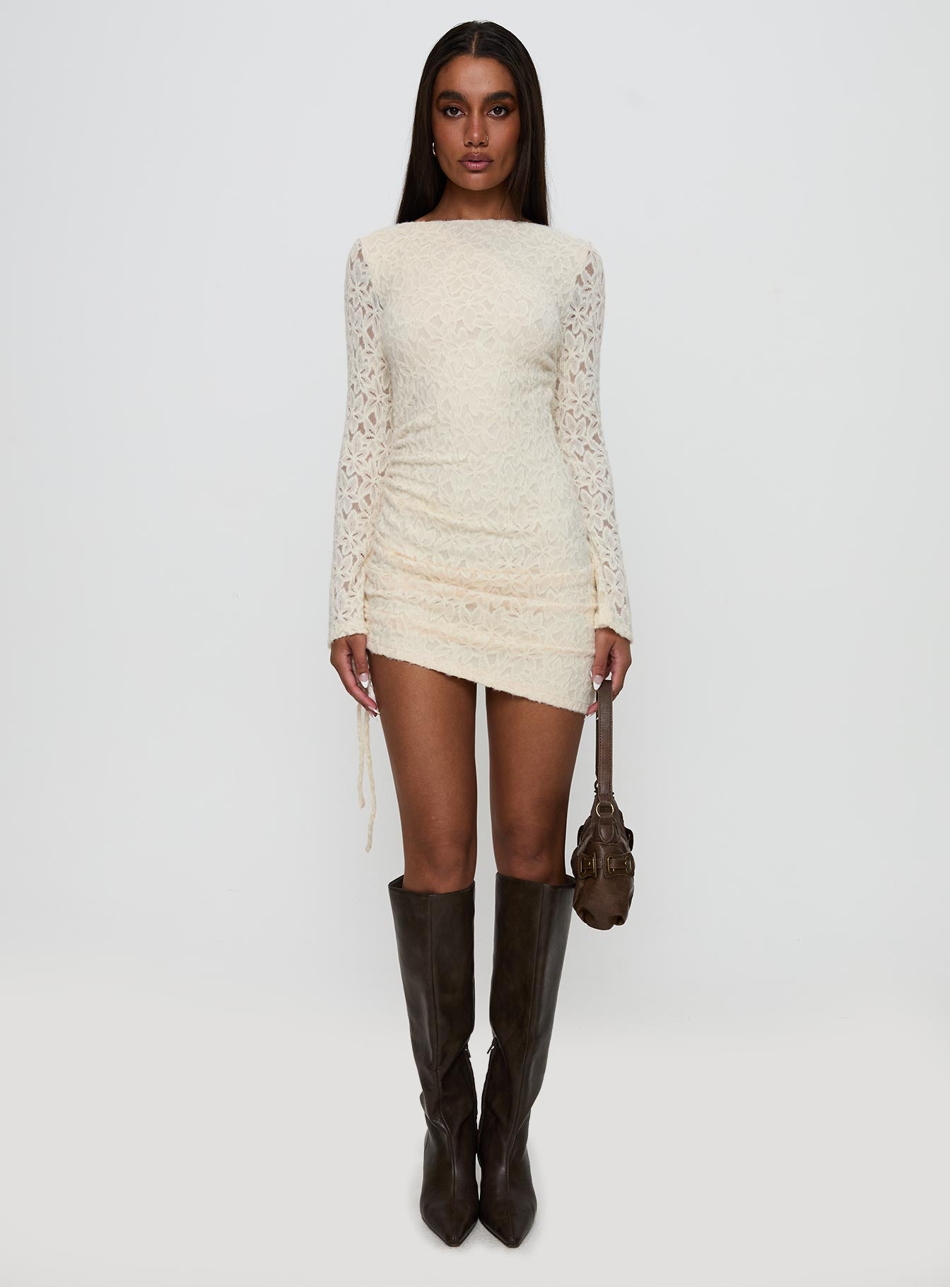 Que Sera Long Sleeve Mini Dress Cream - Image 7