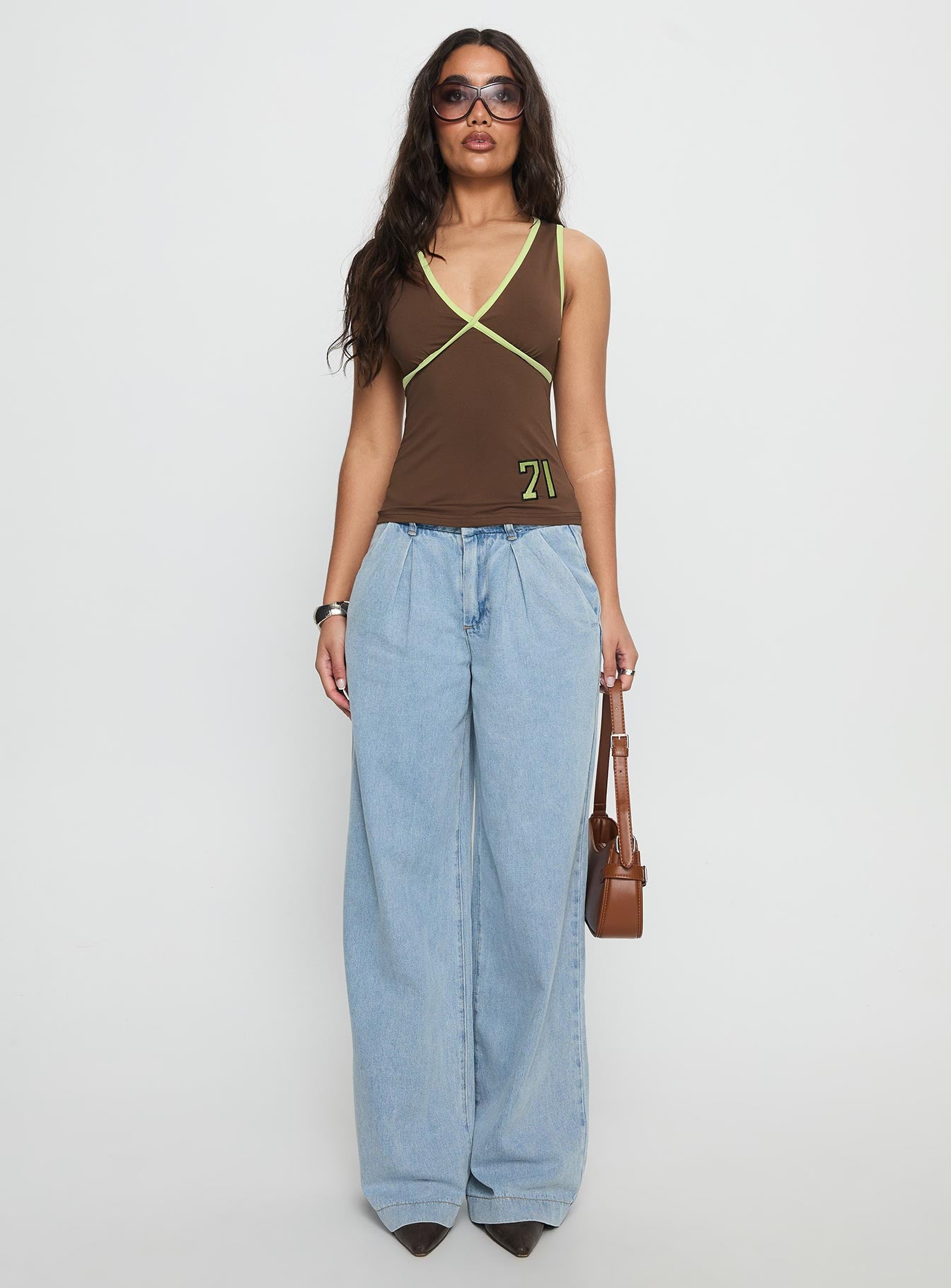 Siloh Mid Rise Wide Leg Denim Jeans Light Blue Wash - Image 6