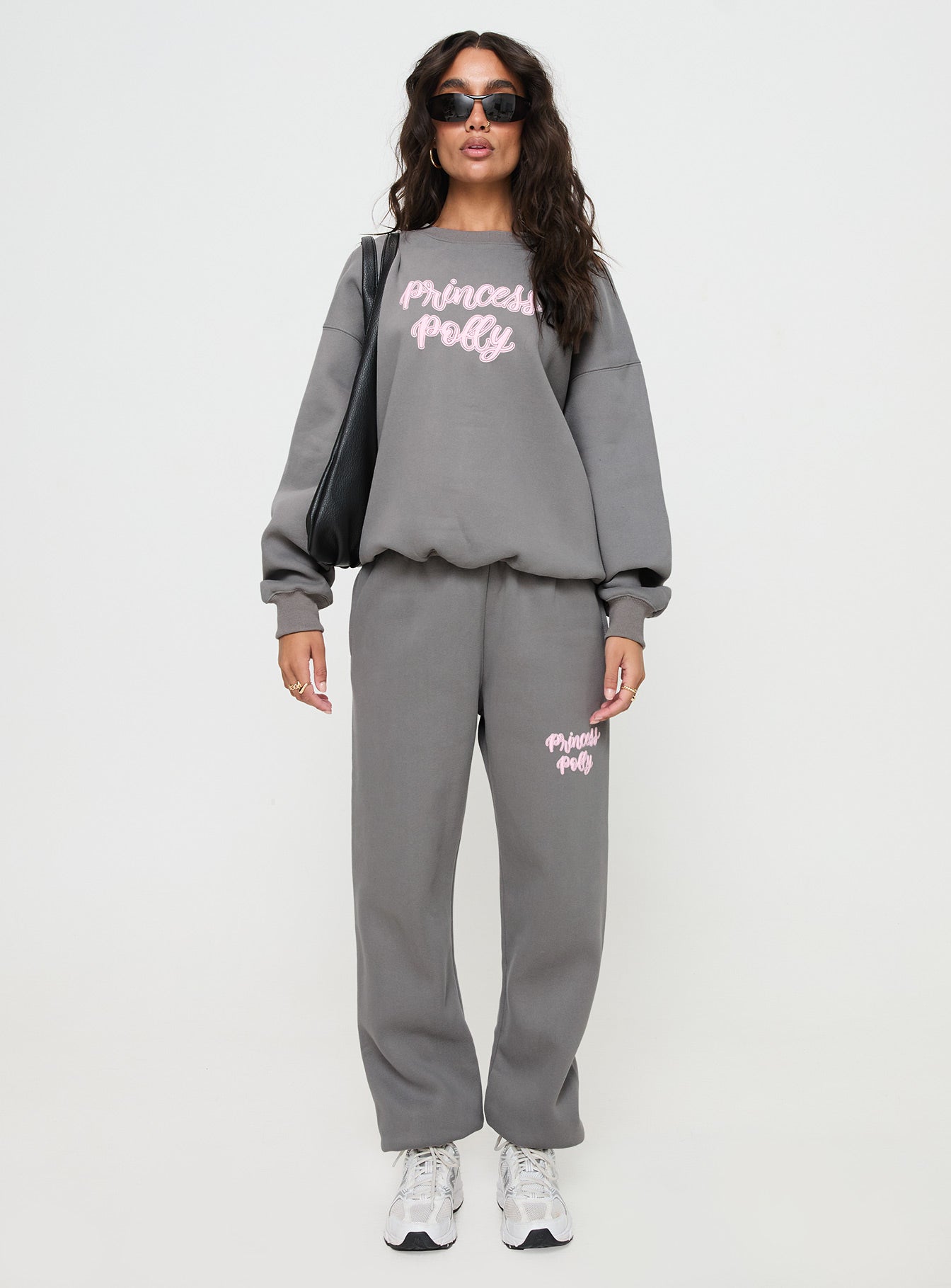 Princess Polly Crew Neck Sweatshirt Puff Text Charcoal - Image 7