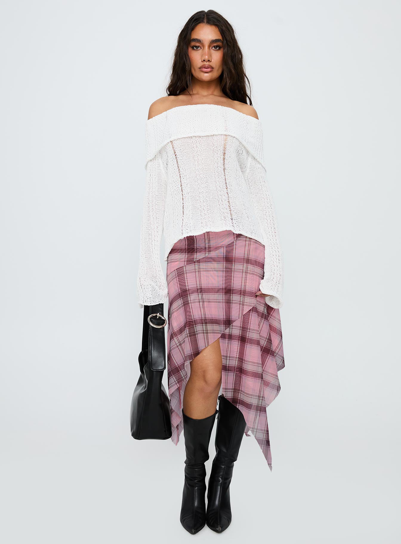 Anali Asymmetrical Midi Skirt Pink / Multi Check - Image 7