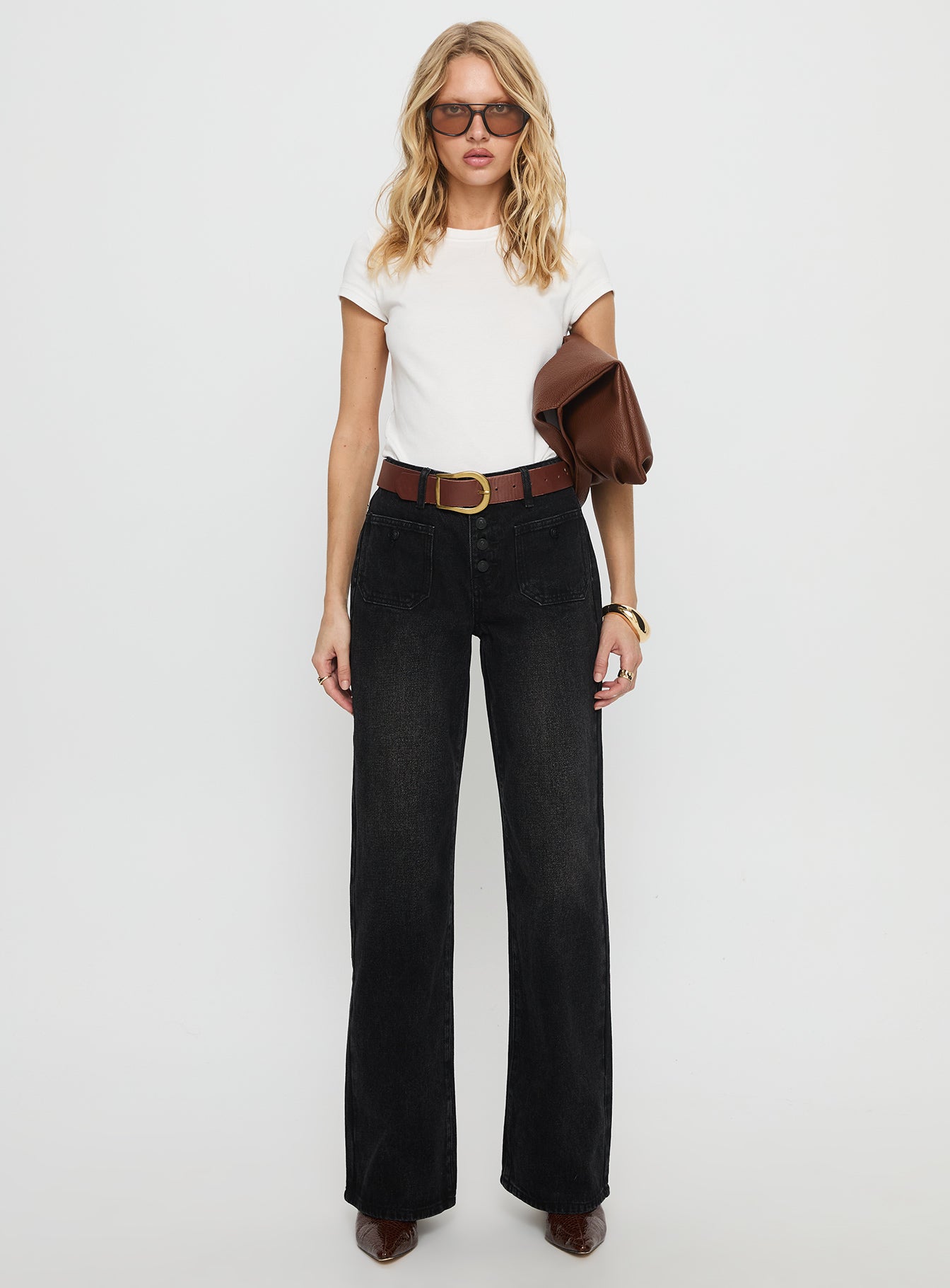 Carianne Low Rise Wide Leg Jeans Washed Black - Image 7