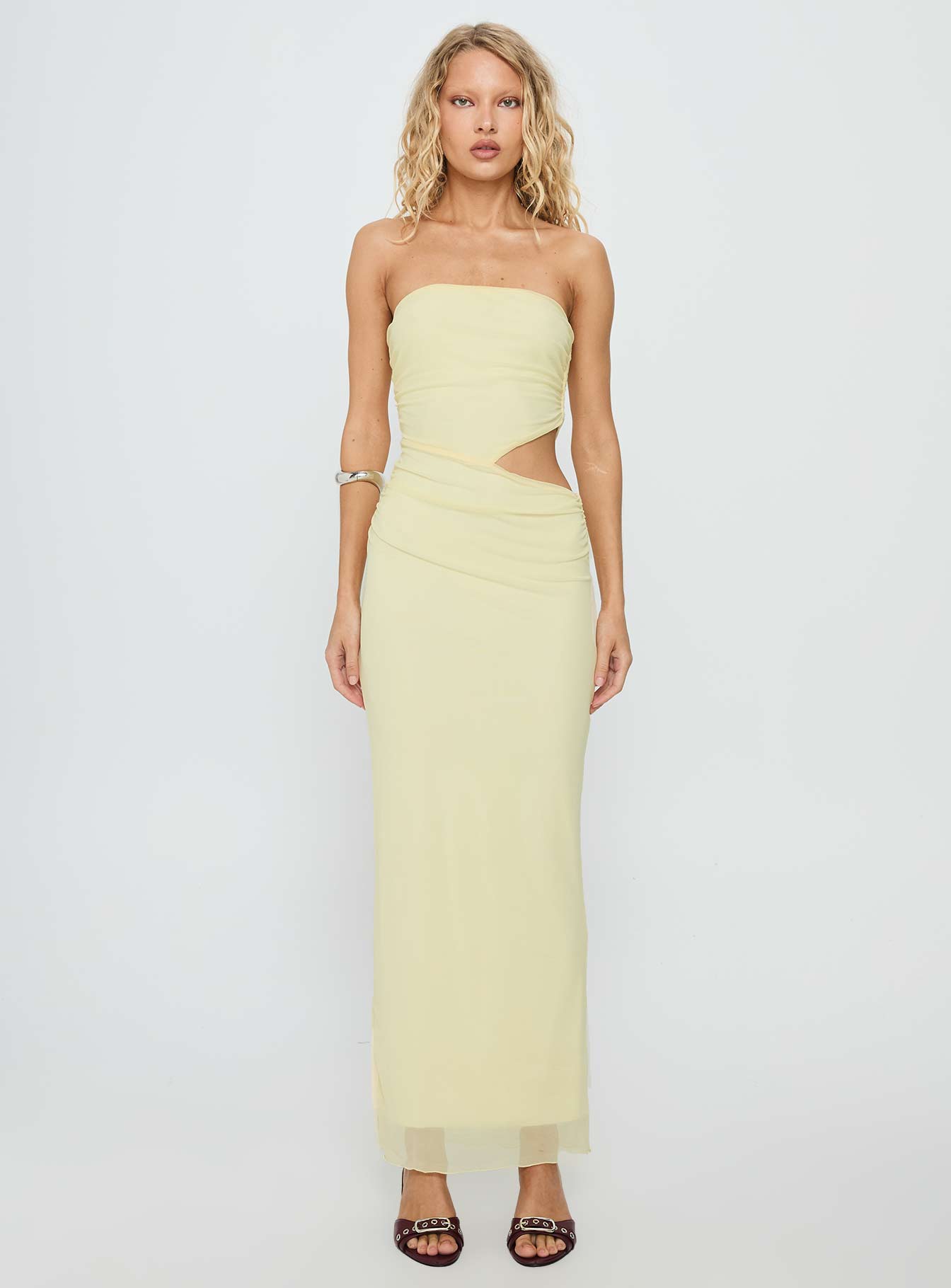 Tyllie Strapless Cut Out Maxi Dress Yellow - Image 7
