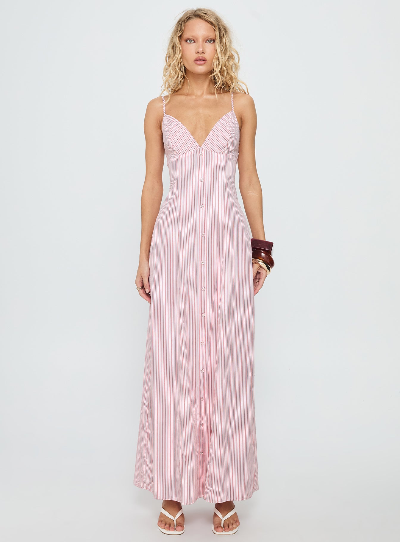 Samiyah Button Down Maxi Dress Red Stripe - Image 6