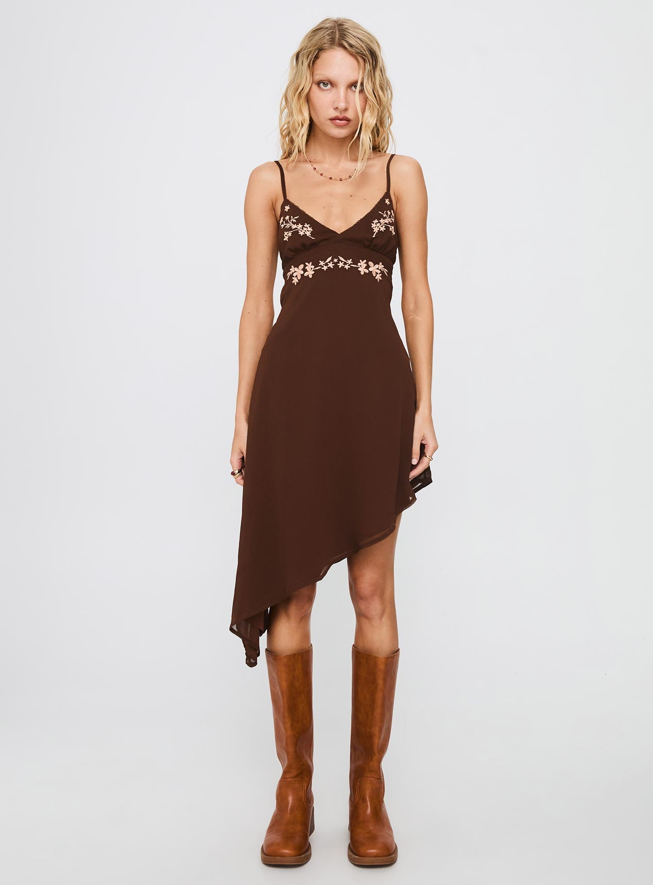 Secret Gardens Asymmetrical Midi Dress Brown - Image 6