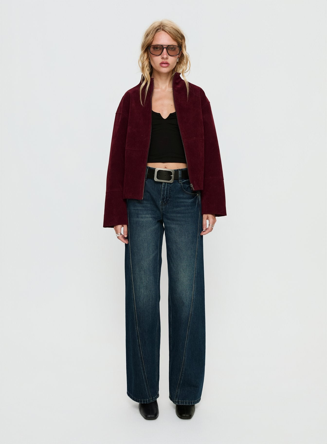 Jessalynn Faux Suede Zip Through Jacket Burgundy - Image 7