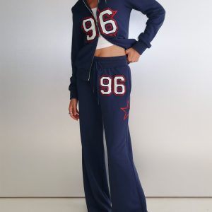 Kari Distressed Patch Track Pant Navy Multi