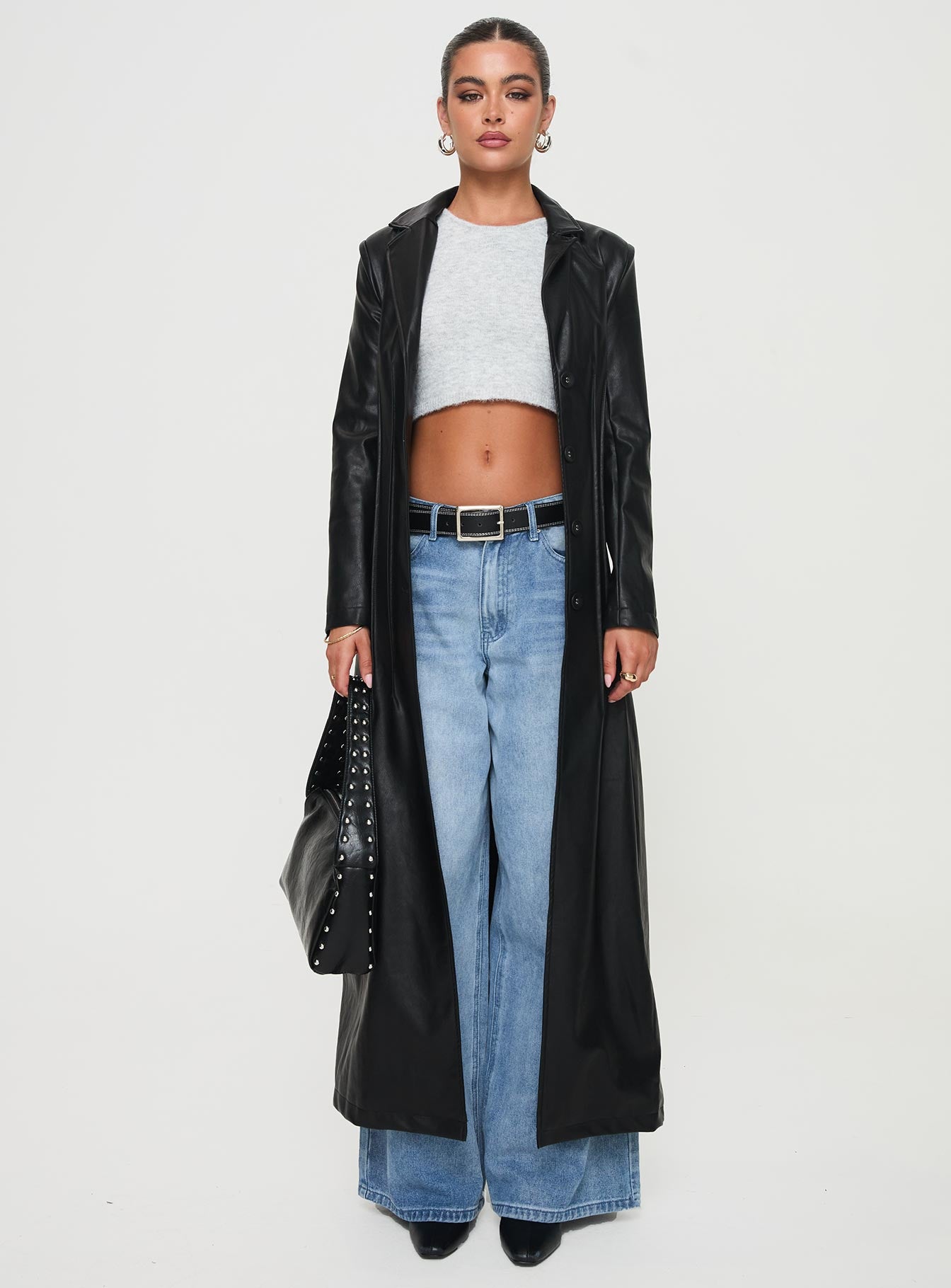 Speak Easy Long Line Faux Leather Coat Black - Image 7