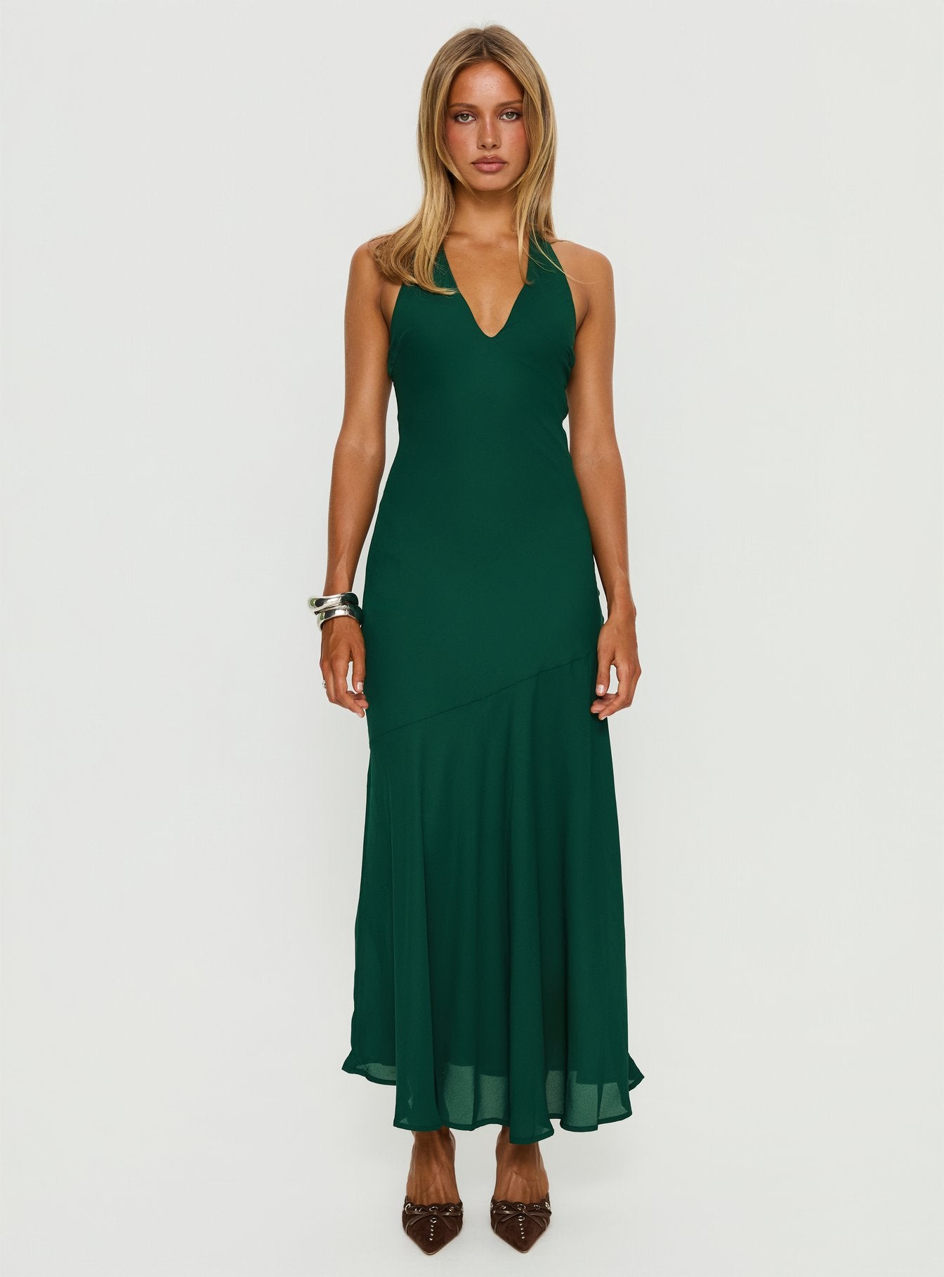 Luannie Halter Scarf Tie Maxi Dress Emerald - Image 6