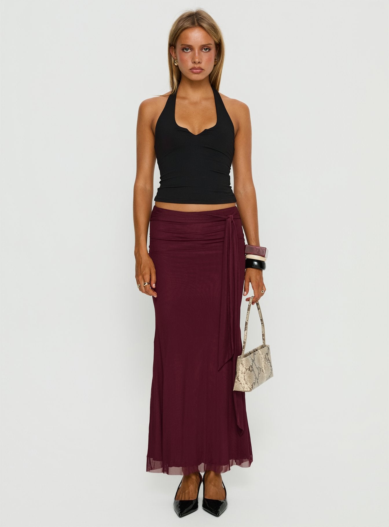 Caviar Tie Maxi Skirt Currant - Image 6