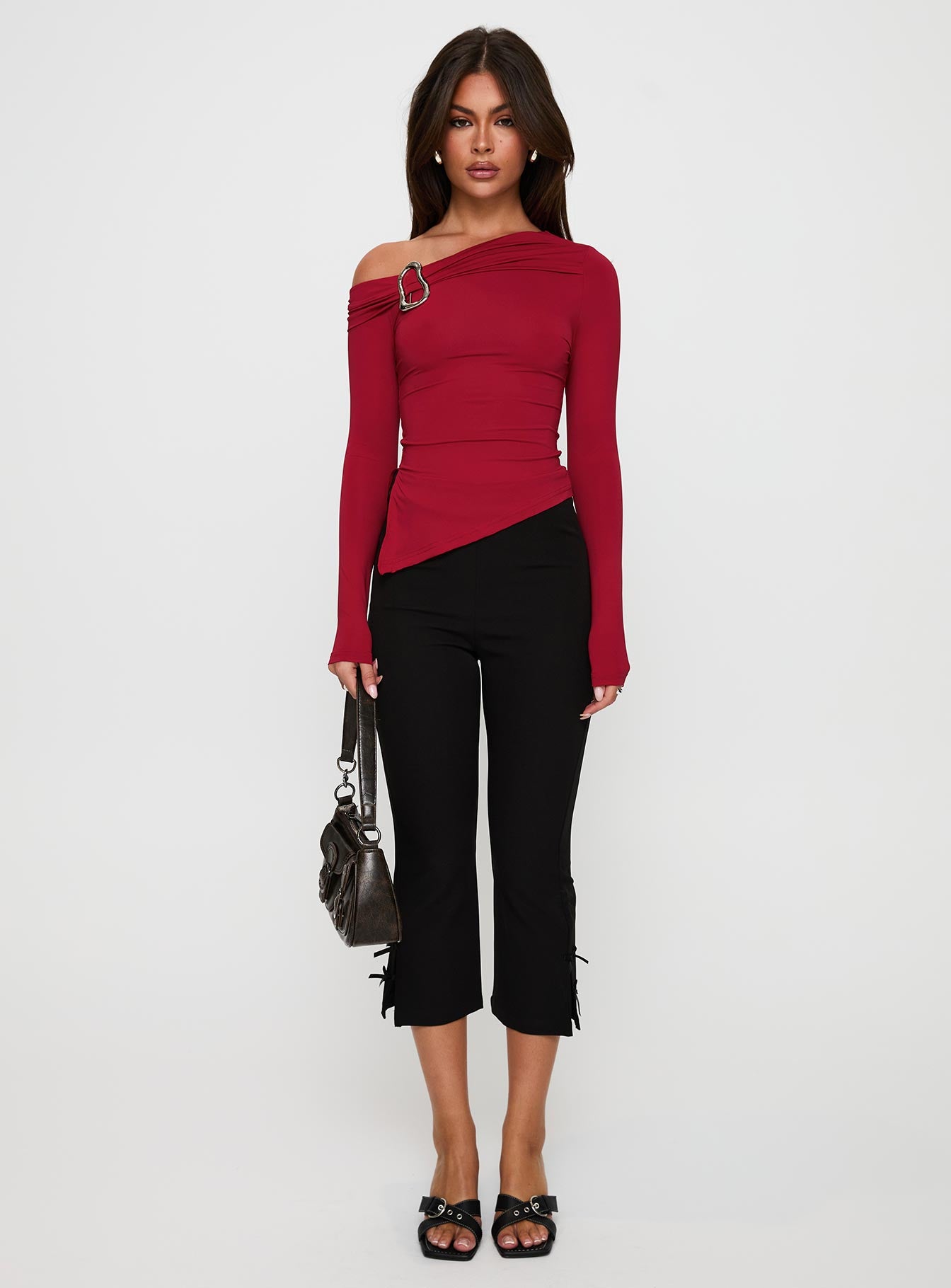 Donalla Off The Shoulder Hardware Detail Top Red - Image 7